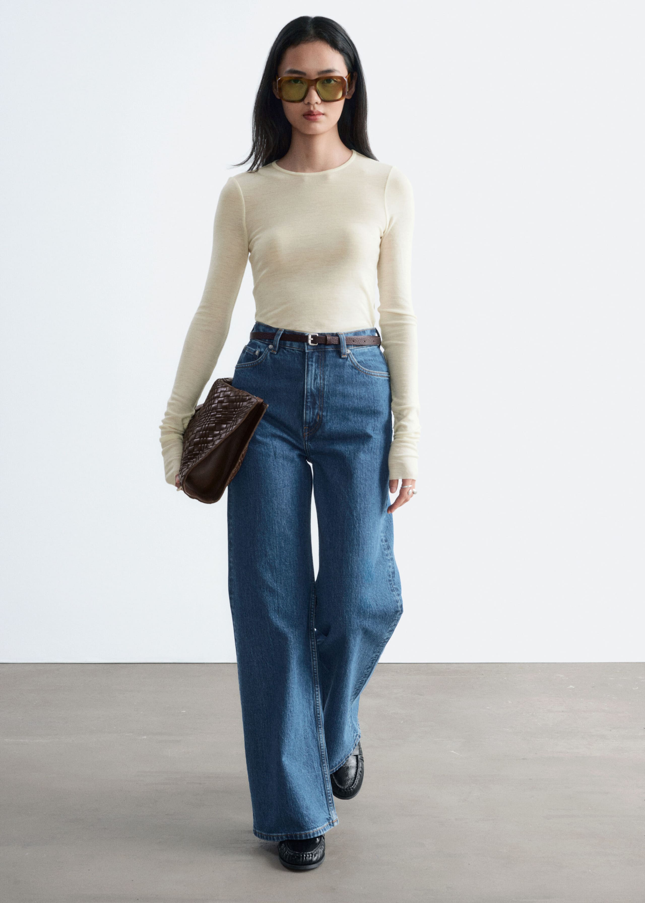 Plain-Knit Wool Top - White - Lookbook