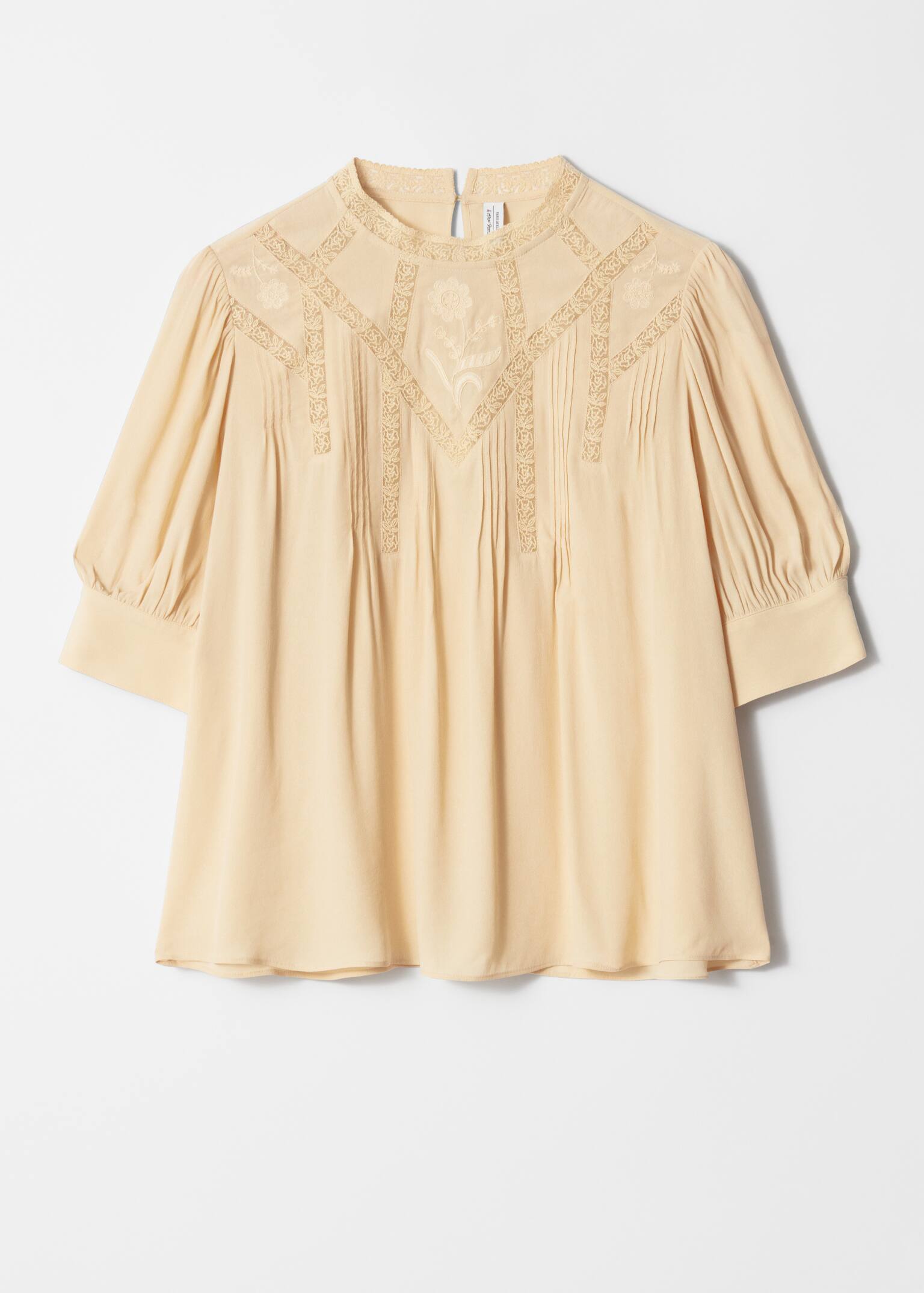 Blusa in pizzo ricamata - Giallo/Nero/Nero/Stampa floreale