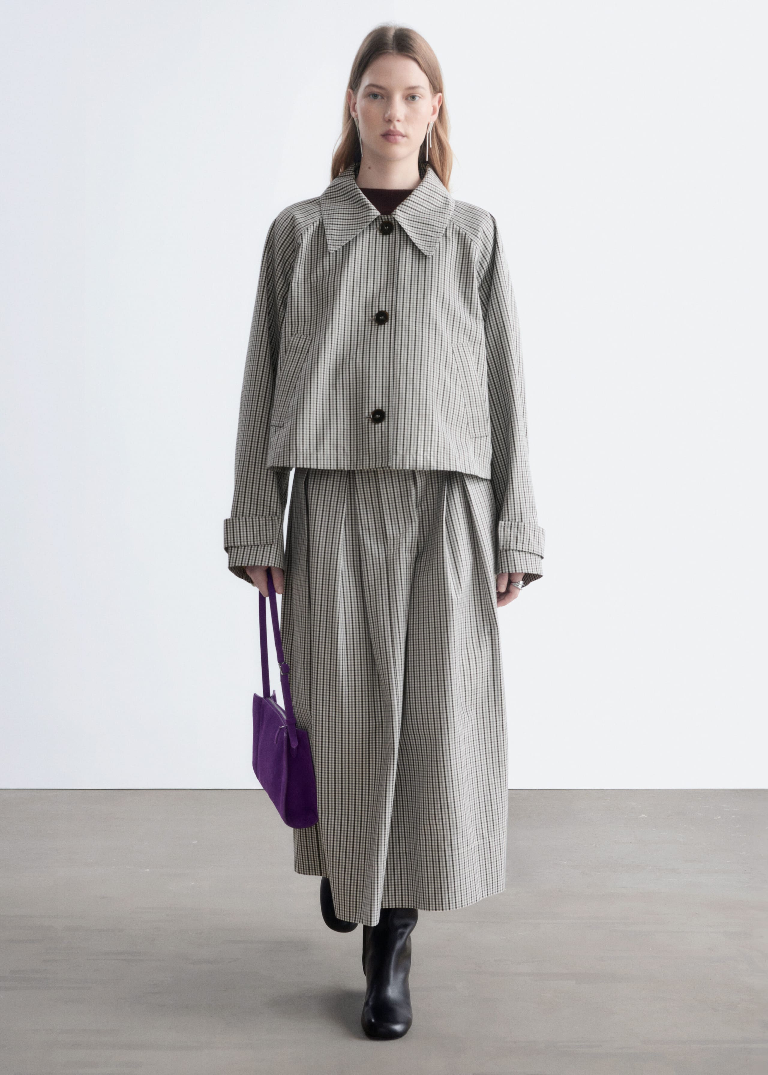 Cropped Jacket - Grey/Checked - Lookbook