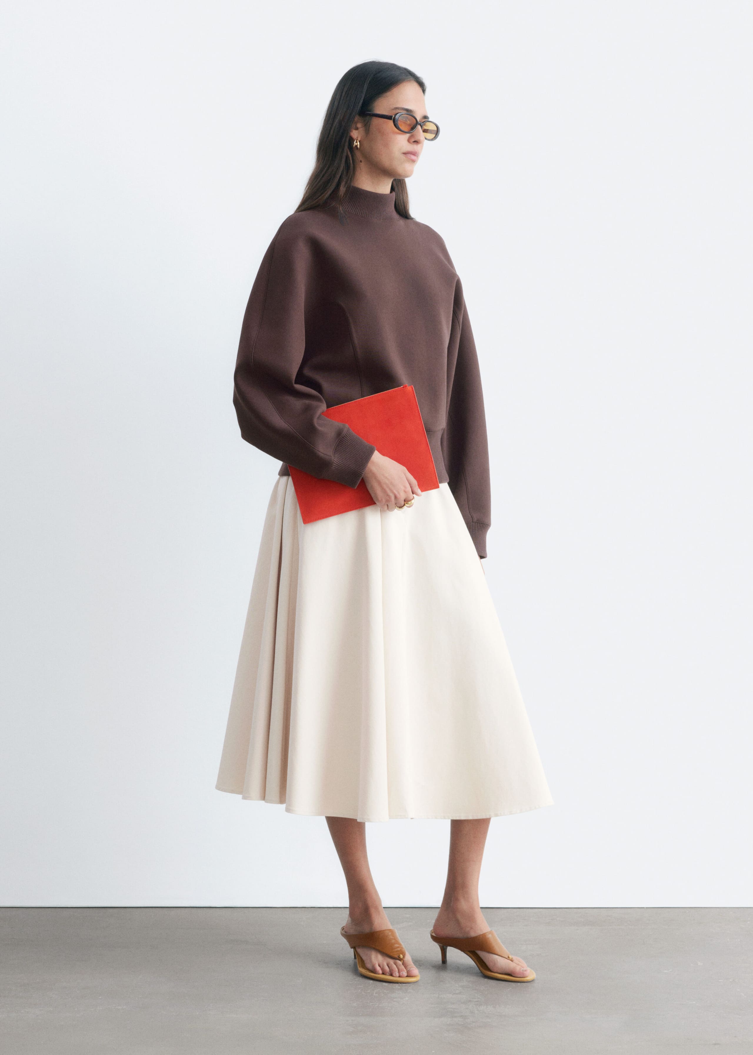 Mock Neck Scuba Sweatshirt - Dark Brown - Lookbook