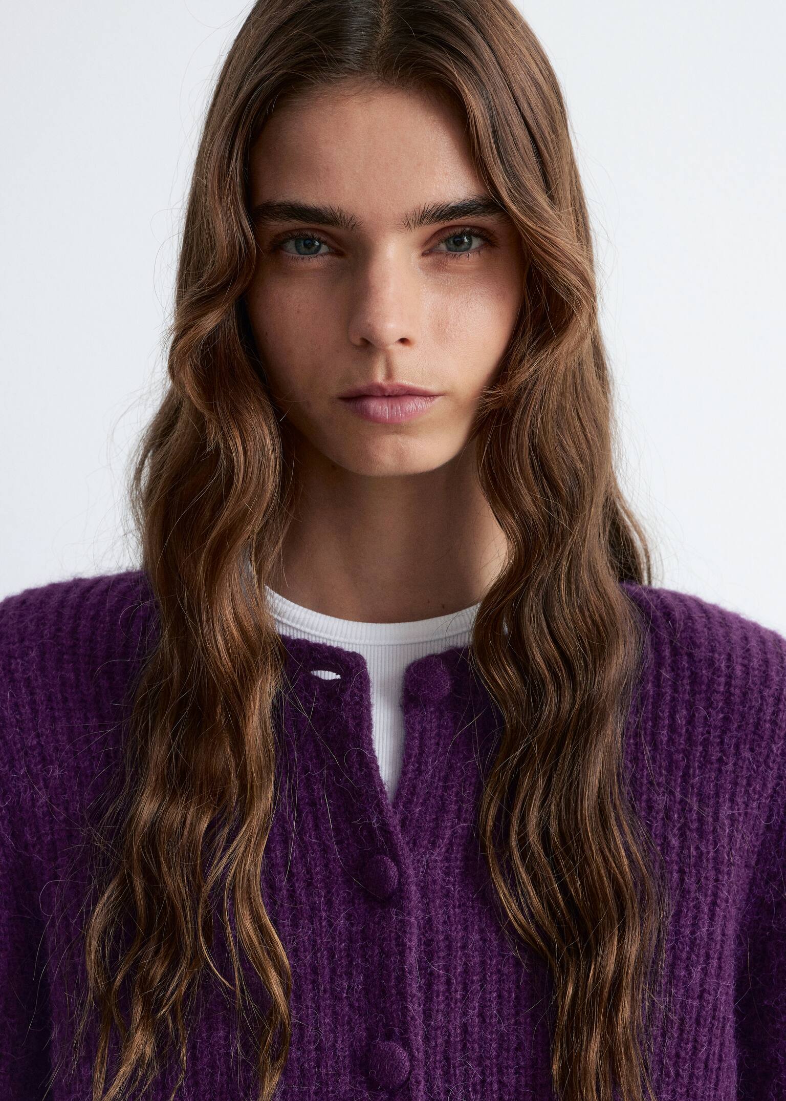 Cardigan in maglia con lavorazione a coste - Viola scuro/Nero/Talpa
