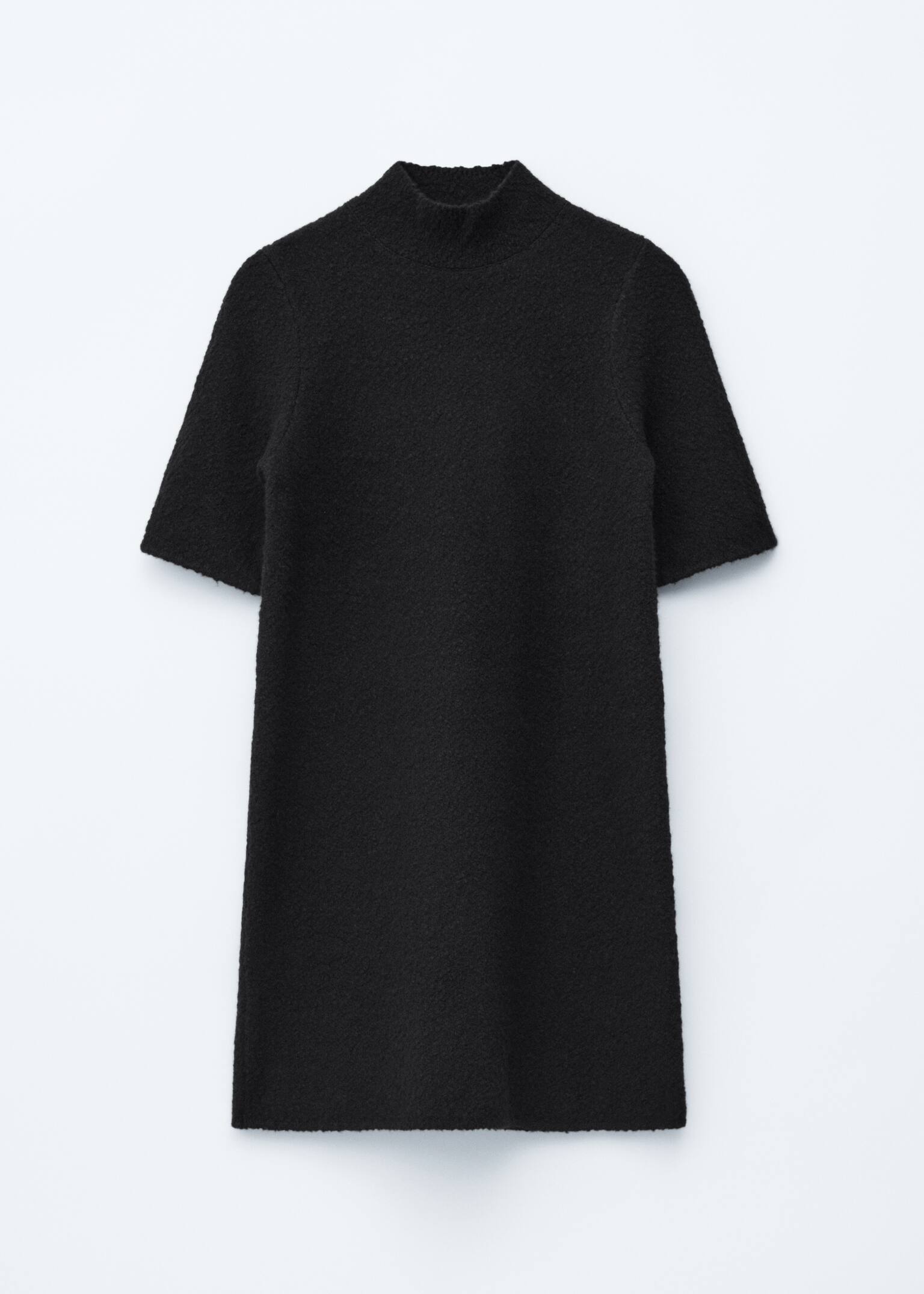 Mock-Neck Bouclé Mini Dress - Black - 2