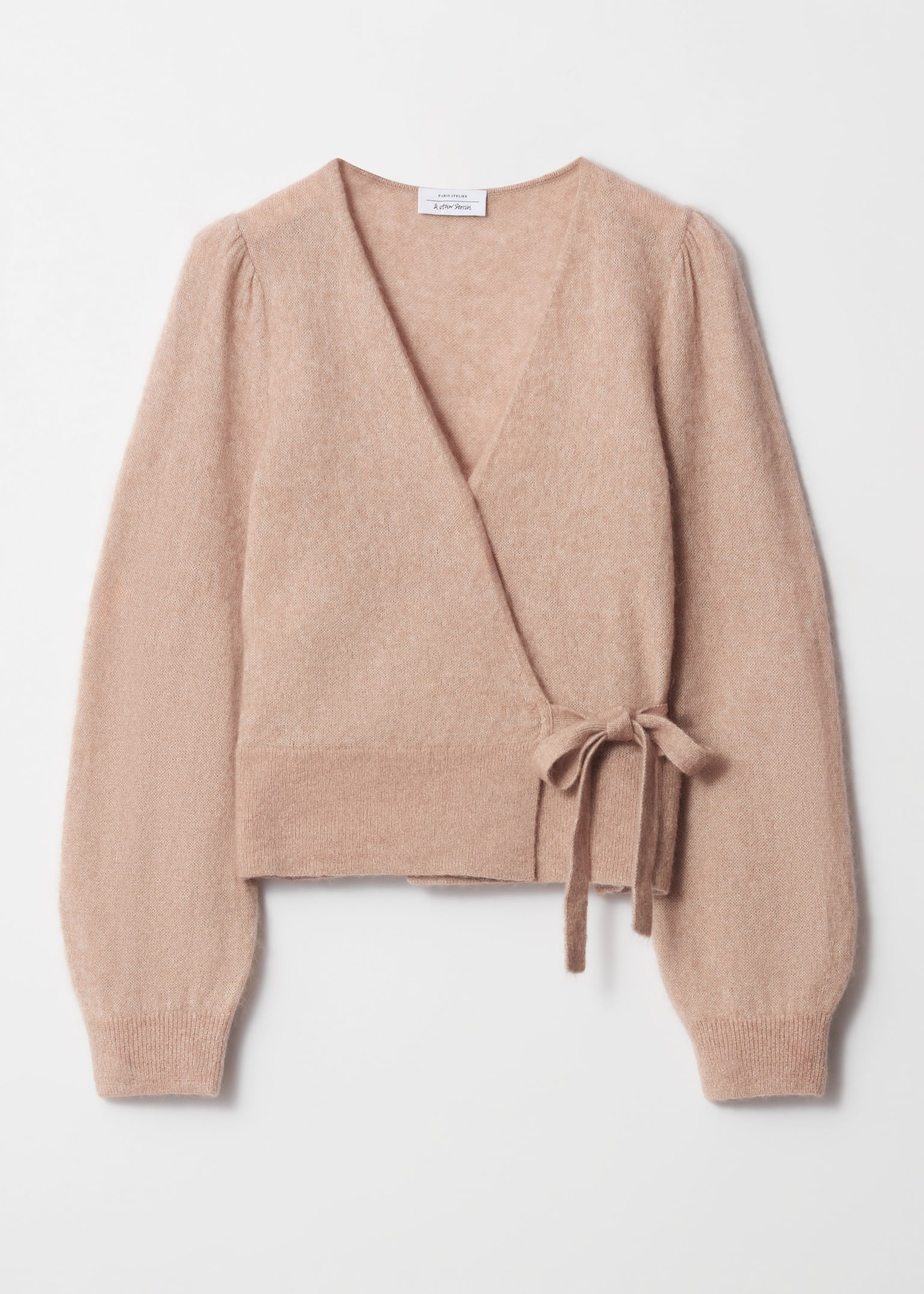 Strickjacke aus Mohair-Mix in Wickeloptik - Beige/Pflaume/Beige/Hellrosa/Petrolblau