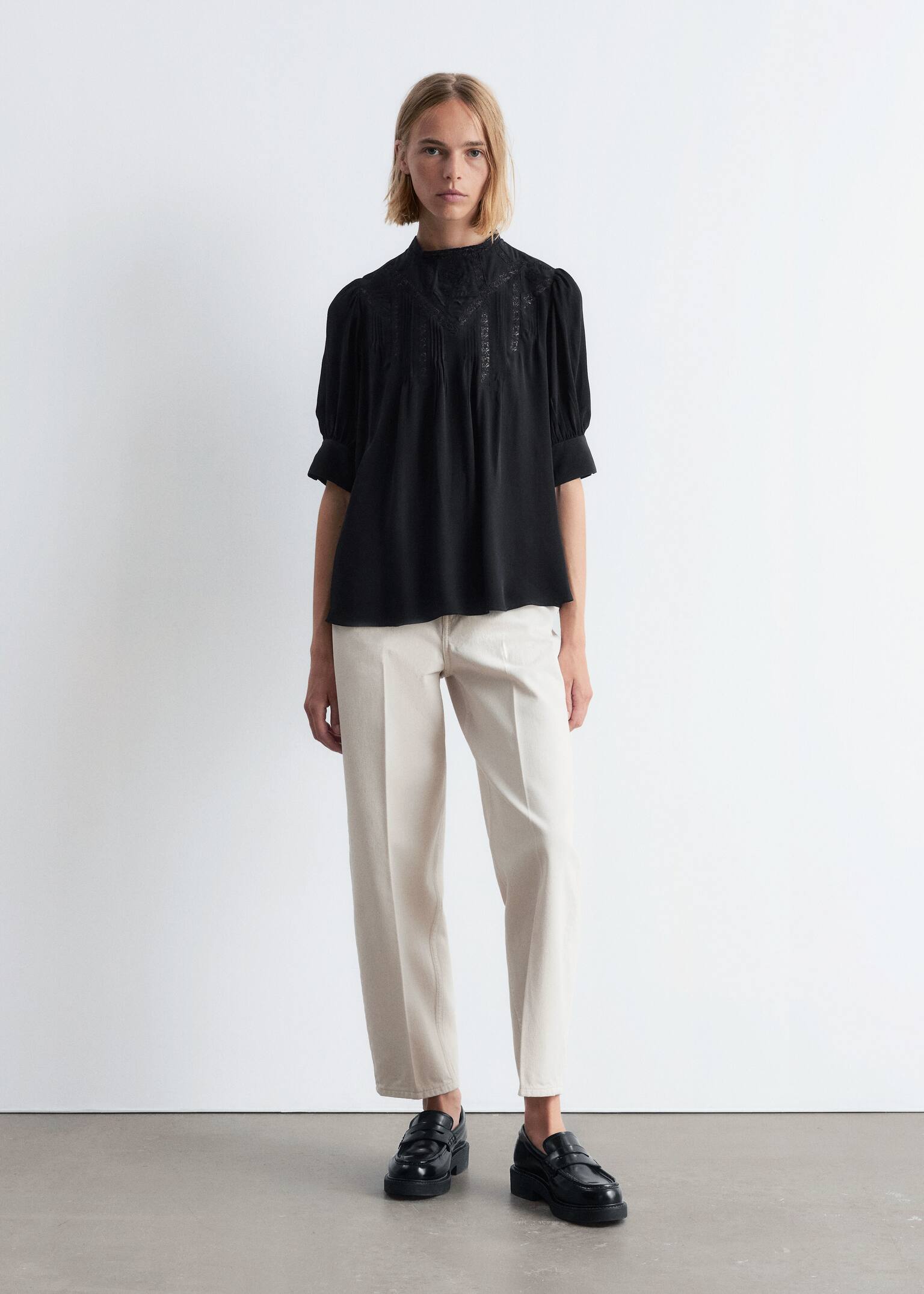 Embroidered Lace Blouse - Black/Black - 4