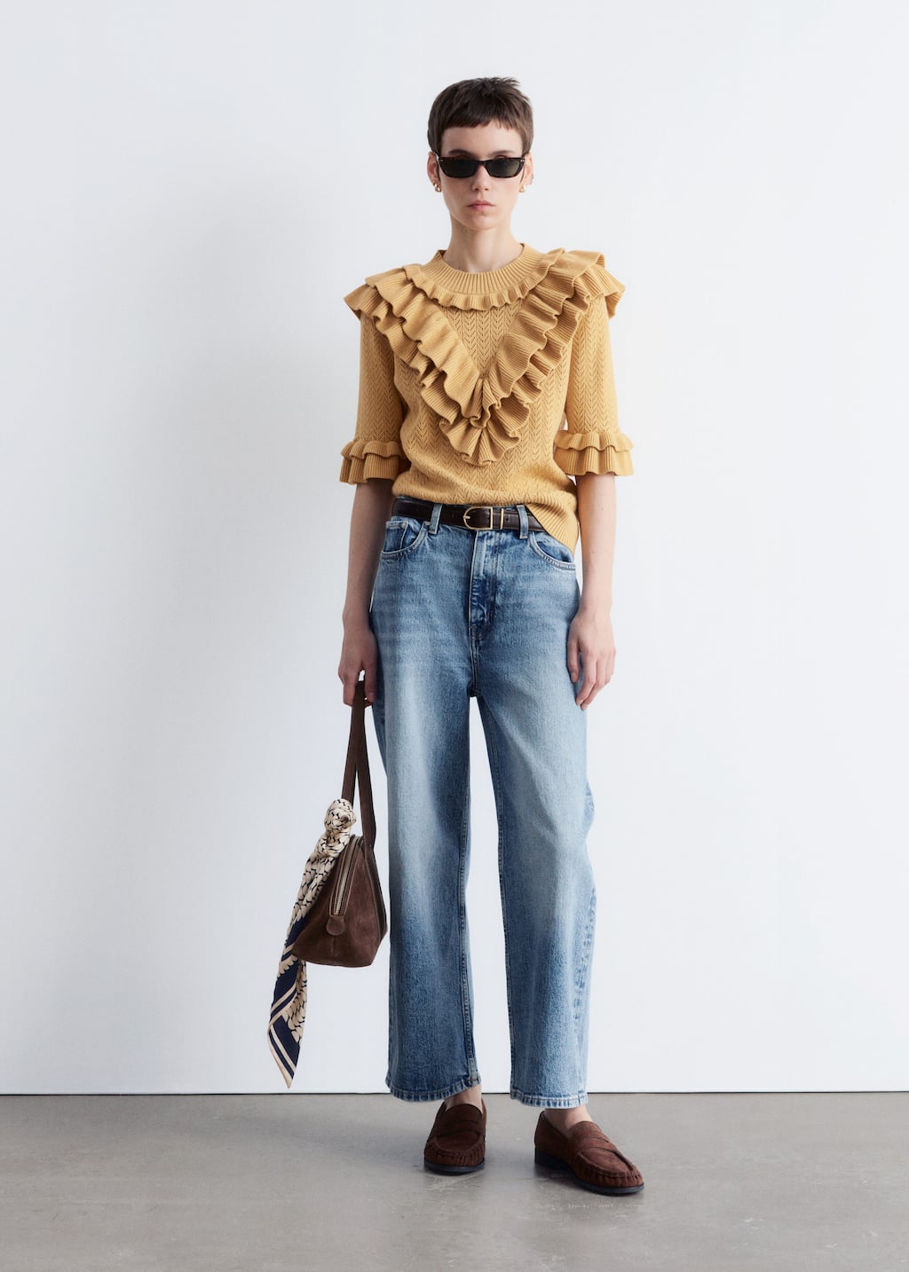 Image of Pointelle-Knit Ruffle Top