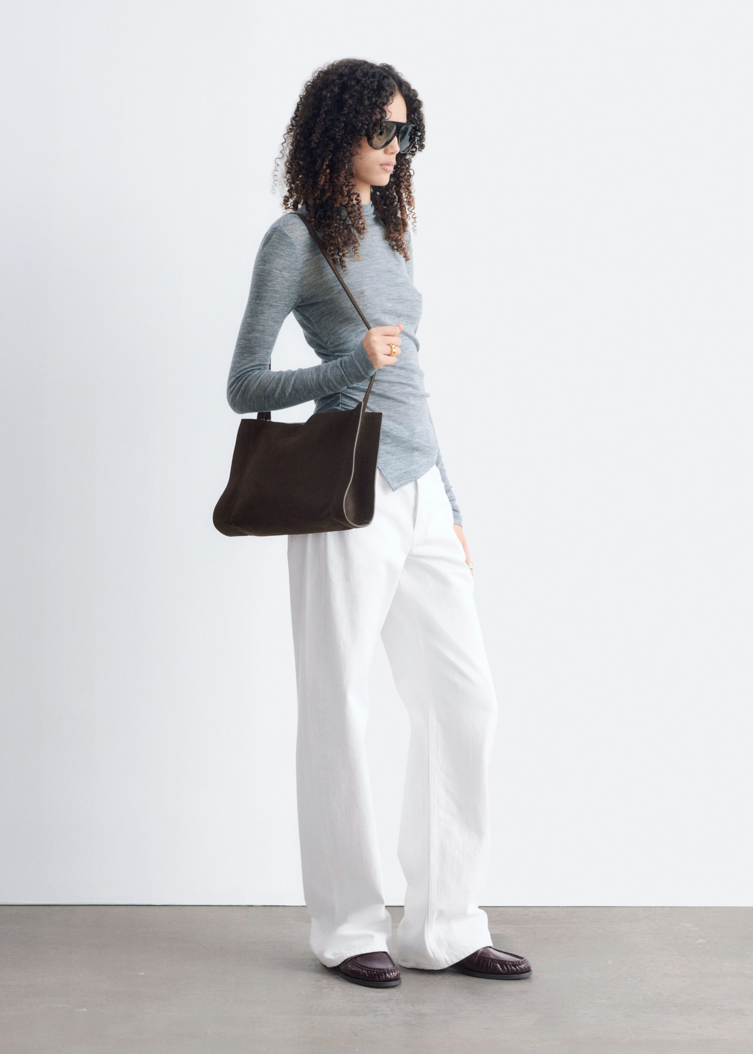Mock-Neck Wool Jersey Top - Grey - Lookbook