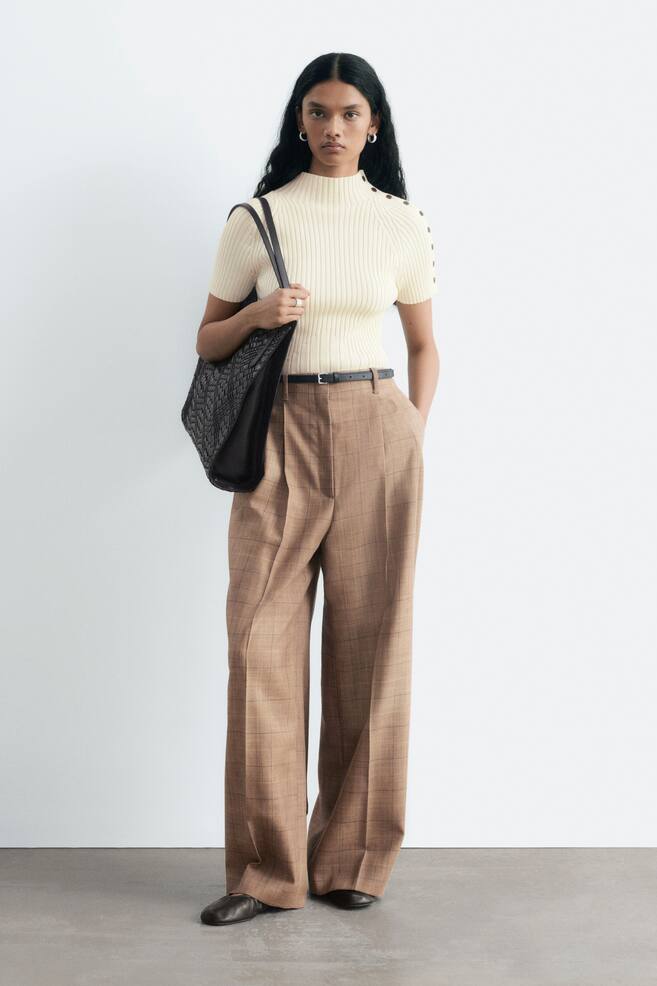 Bundfaltenhose aus Wolle - Dunkelbeige/Kariert - 1