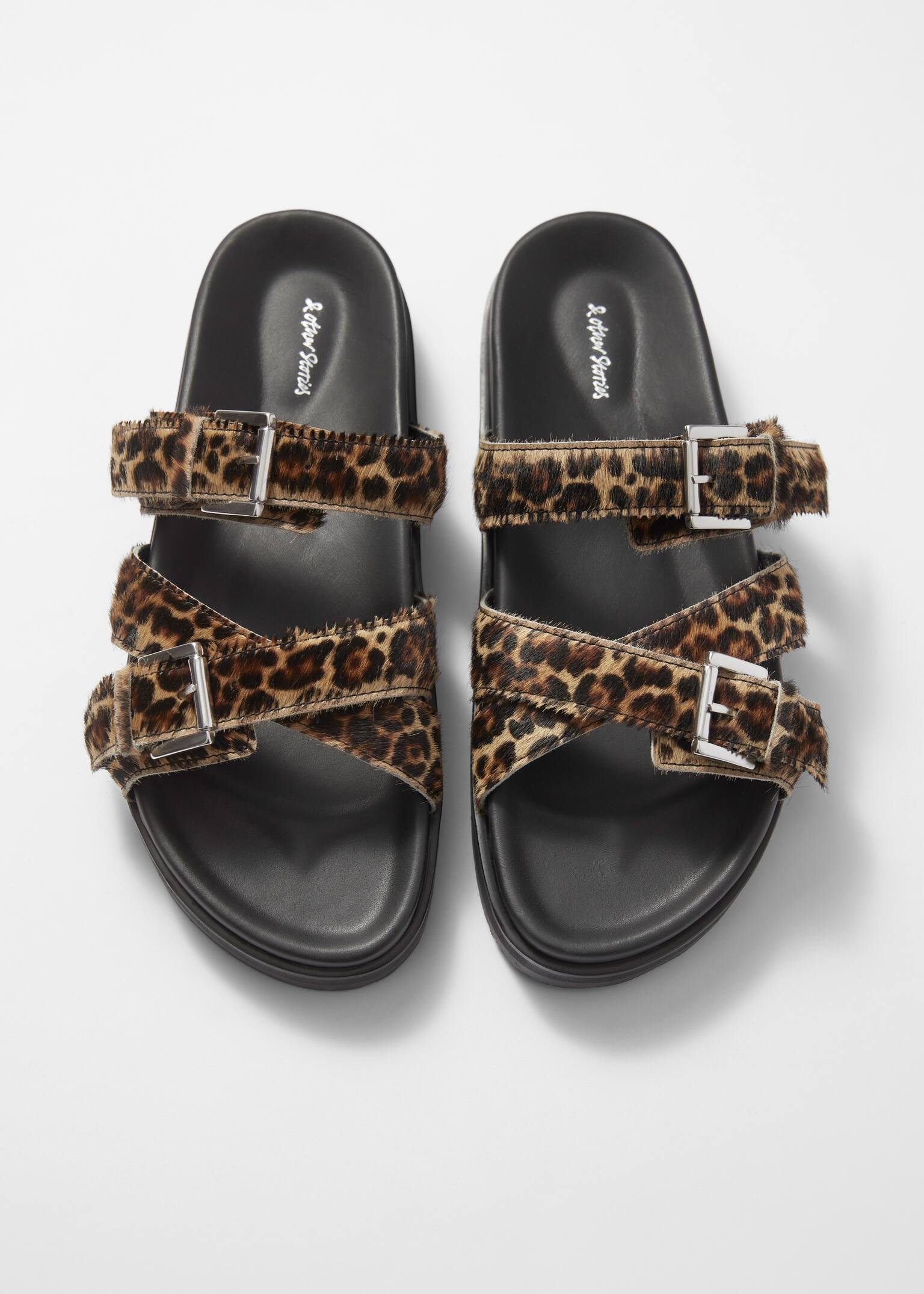 Sandales en cuir à brides croisées - Fausse fourrure léopard/Cuir brun - 3