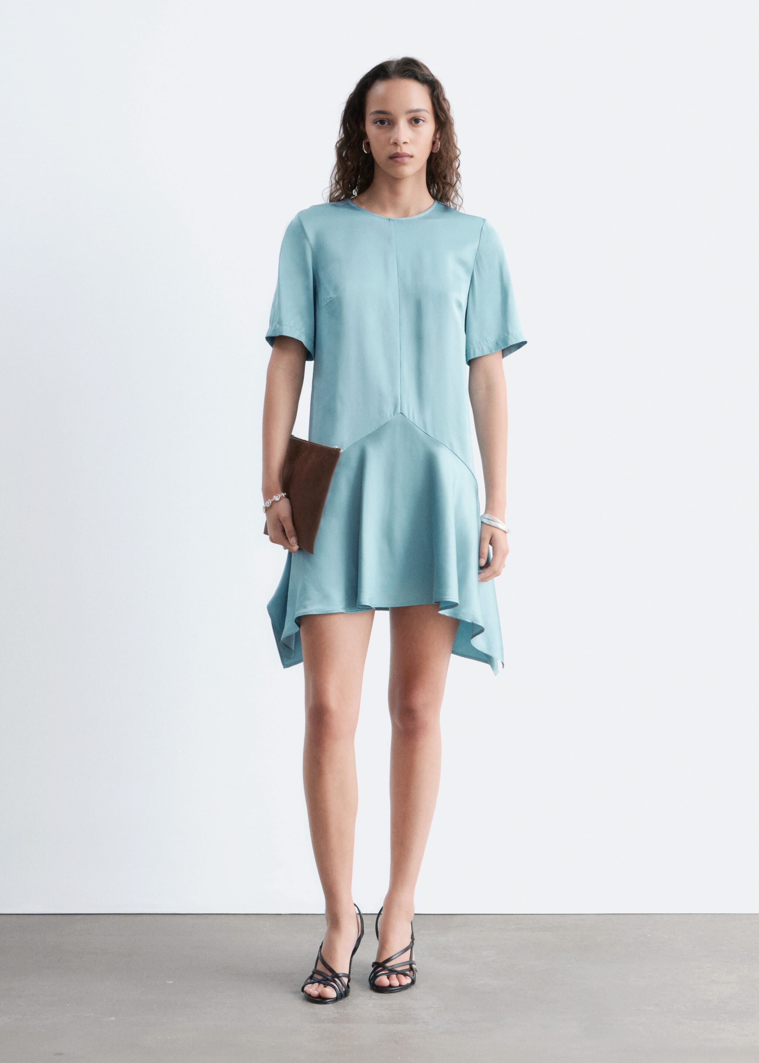 Handkerchief Hem Mini Dress - Brown - Lookbook