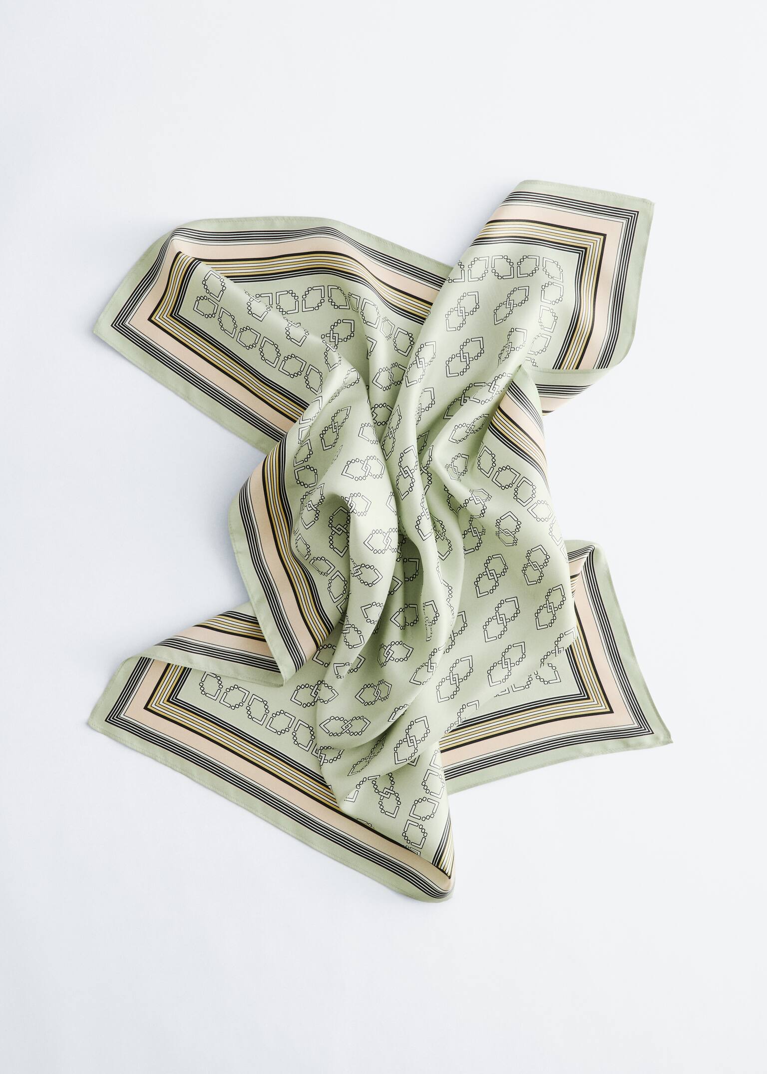 Graphic Print Silk Scarf - Light Green/Graphic Pattern/Brown/Graphic Pattern - 2