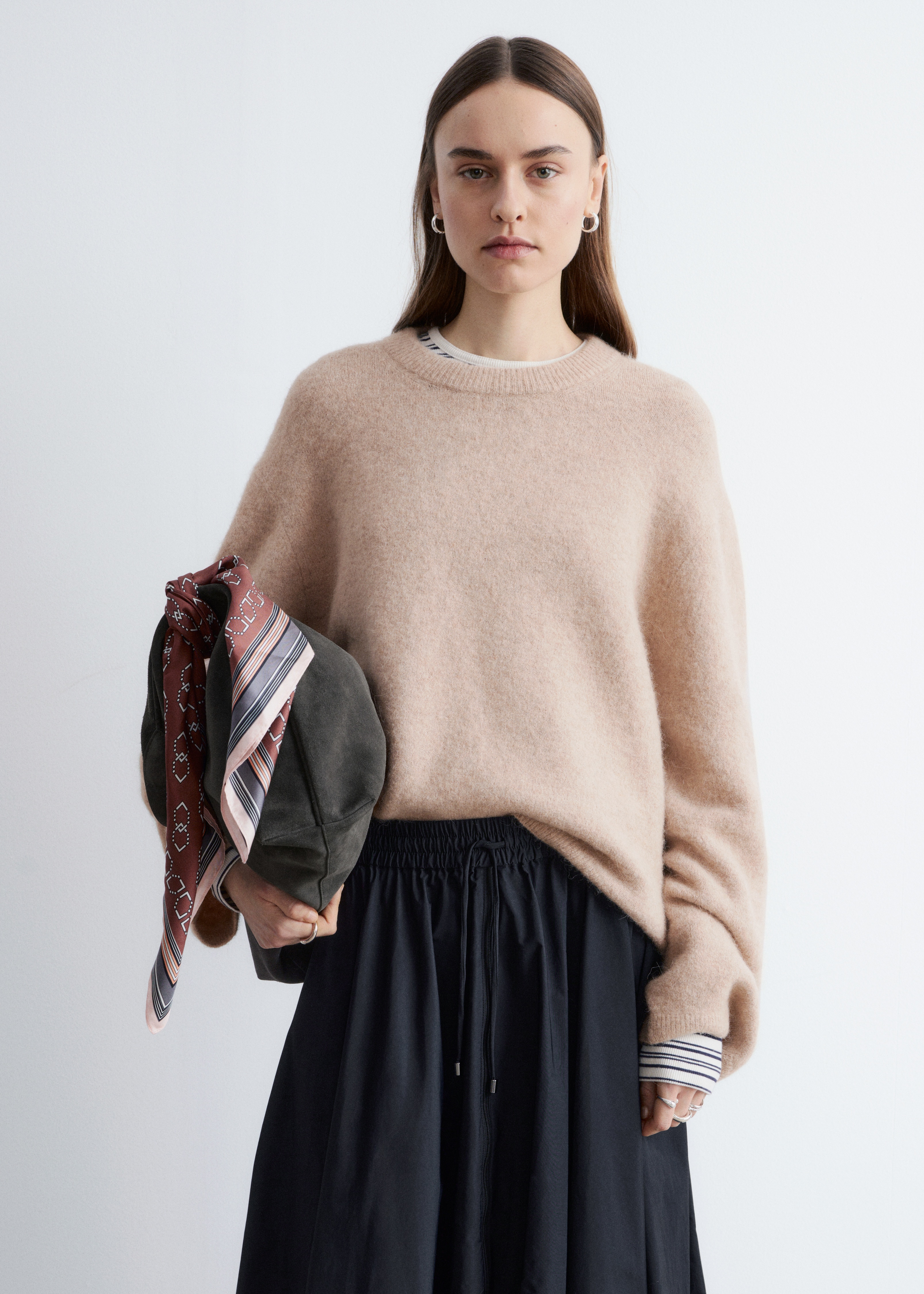 Πουλόβερ από Μείγμα Αλπακά - Μπεζ/Ανοιχτό Μπλε/Λευκές Ρίγες/Πορτοκαλί/Μπλε Ρίγες