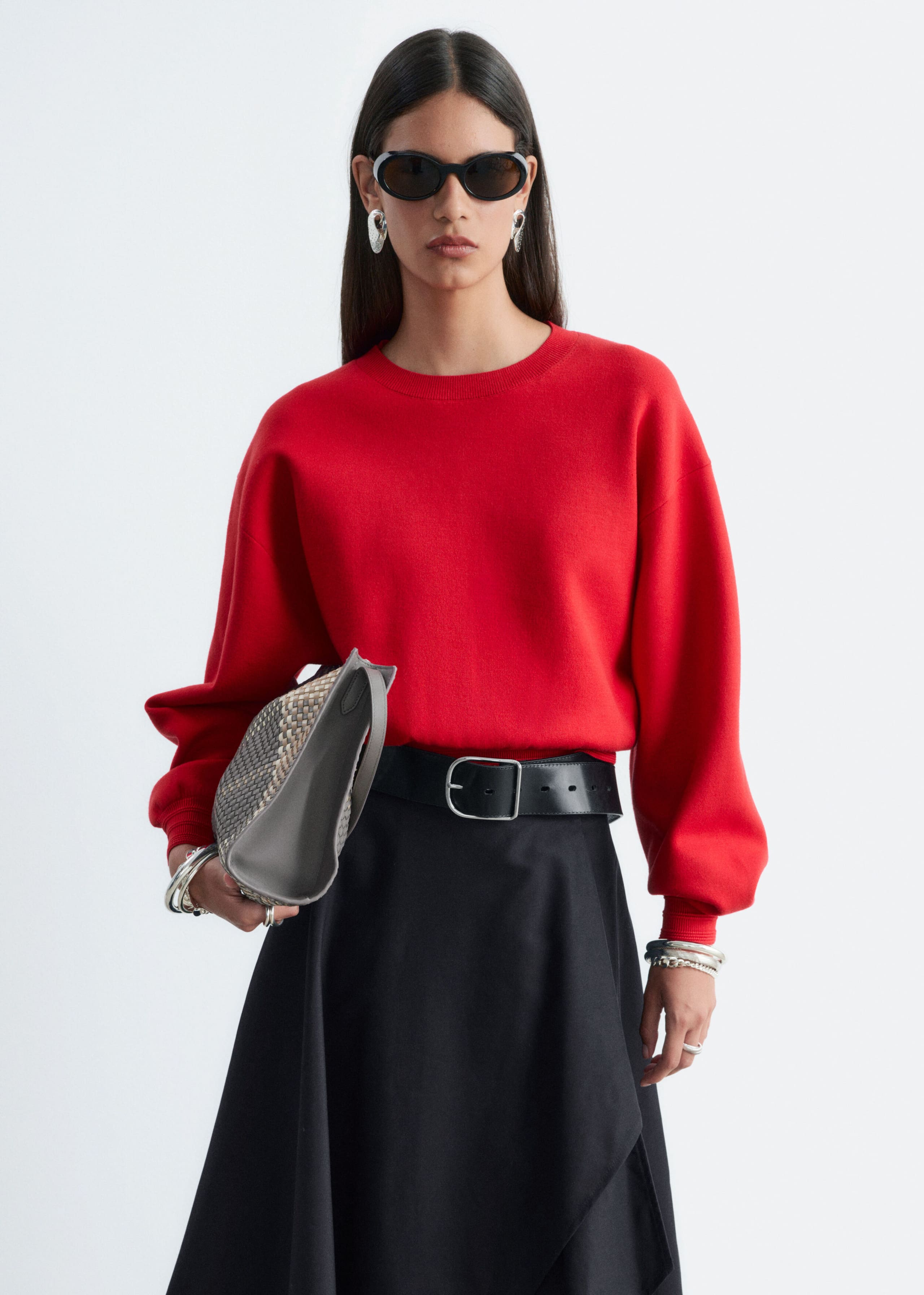 Rib-Trim Knitted Jumper - Red - Lookbook