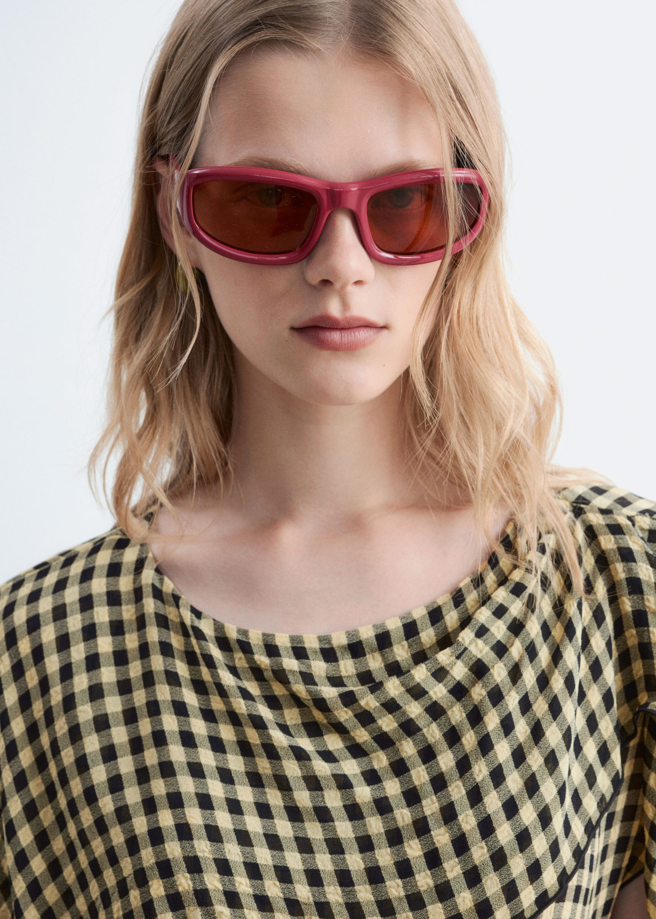 Scarf-Detail Boat-Neck Top - Charcoal/Checked - Lookbook