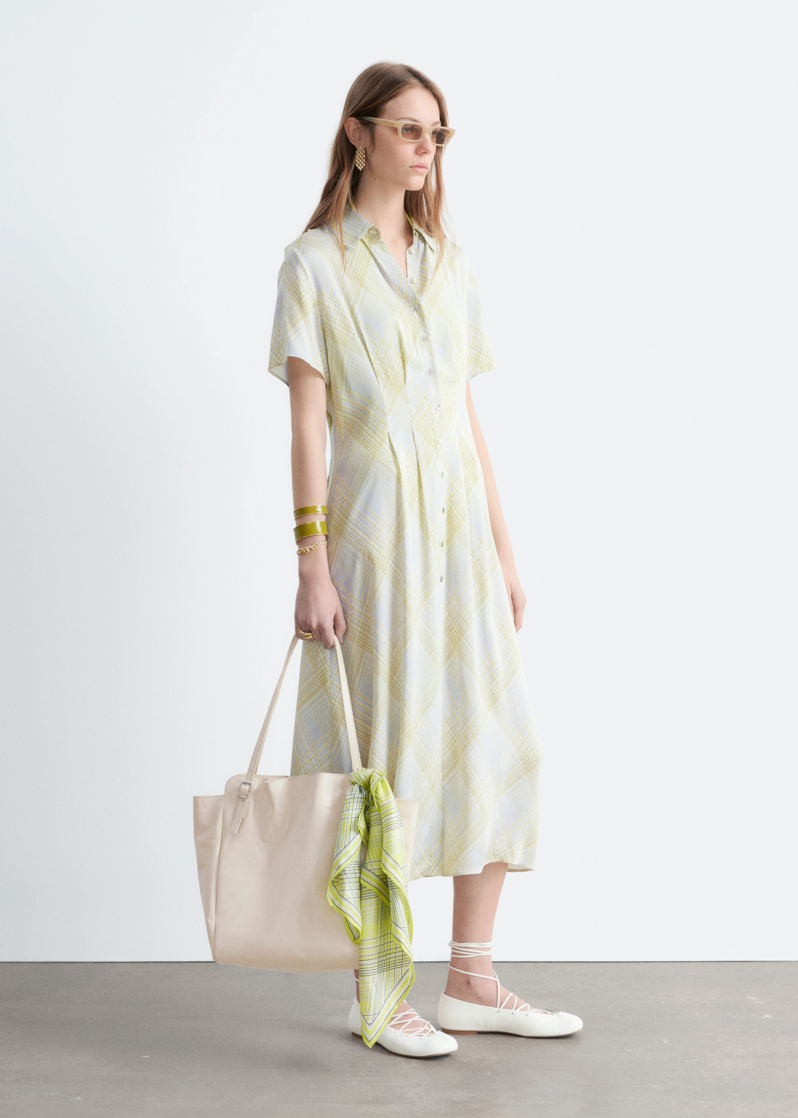 Image of Pleated Waist Shirt Dress