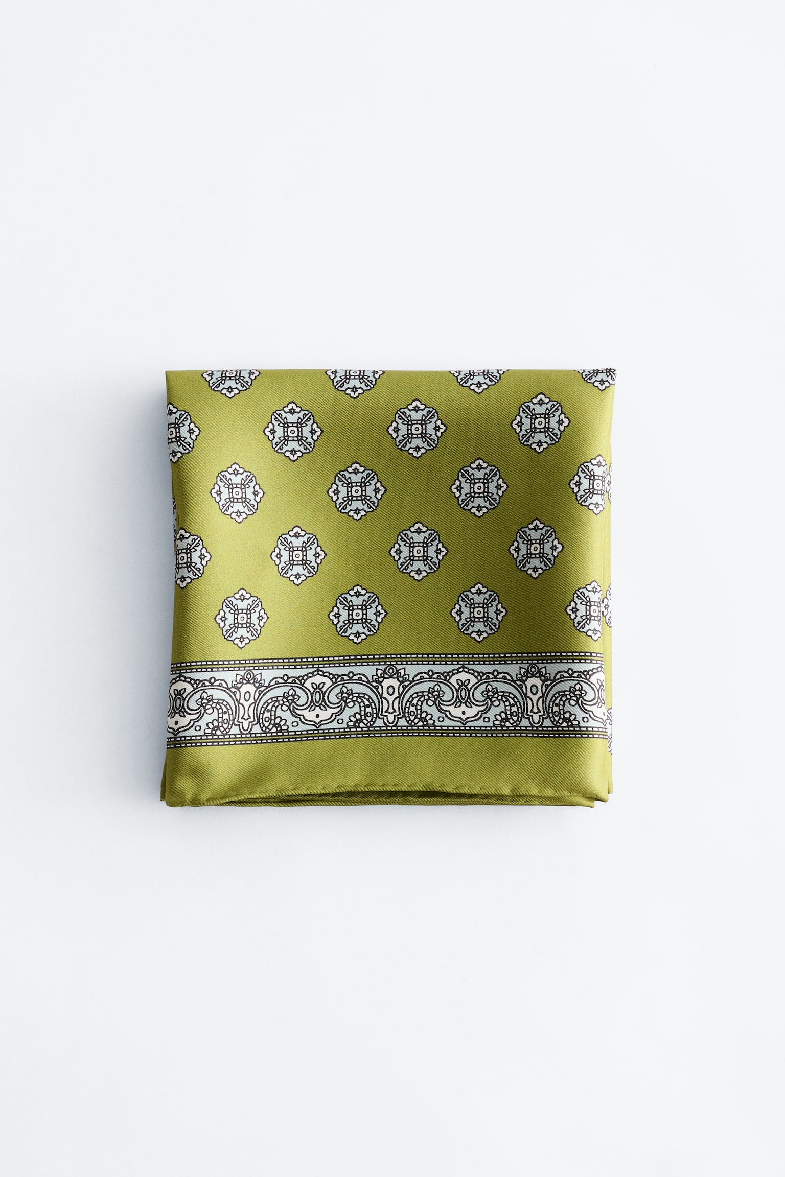 Pañuelo estampado de seda - Verde/Marrón oscuro