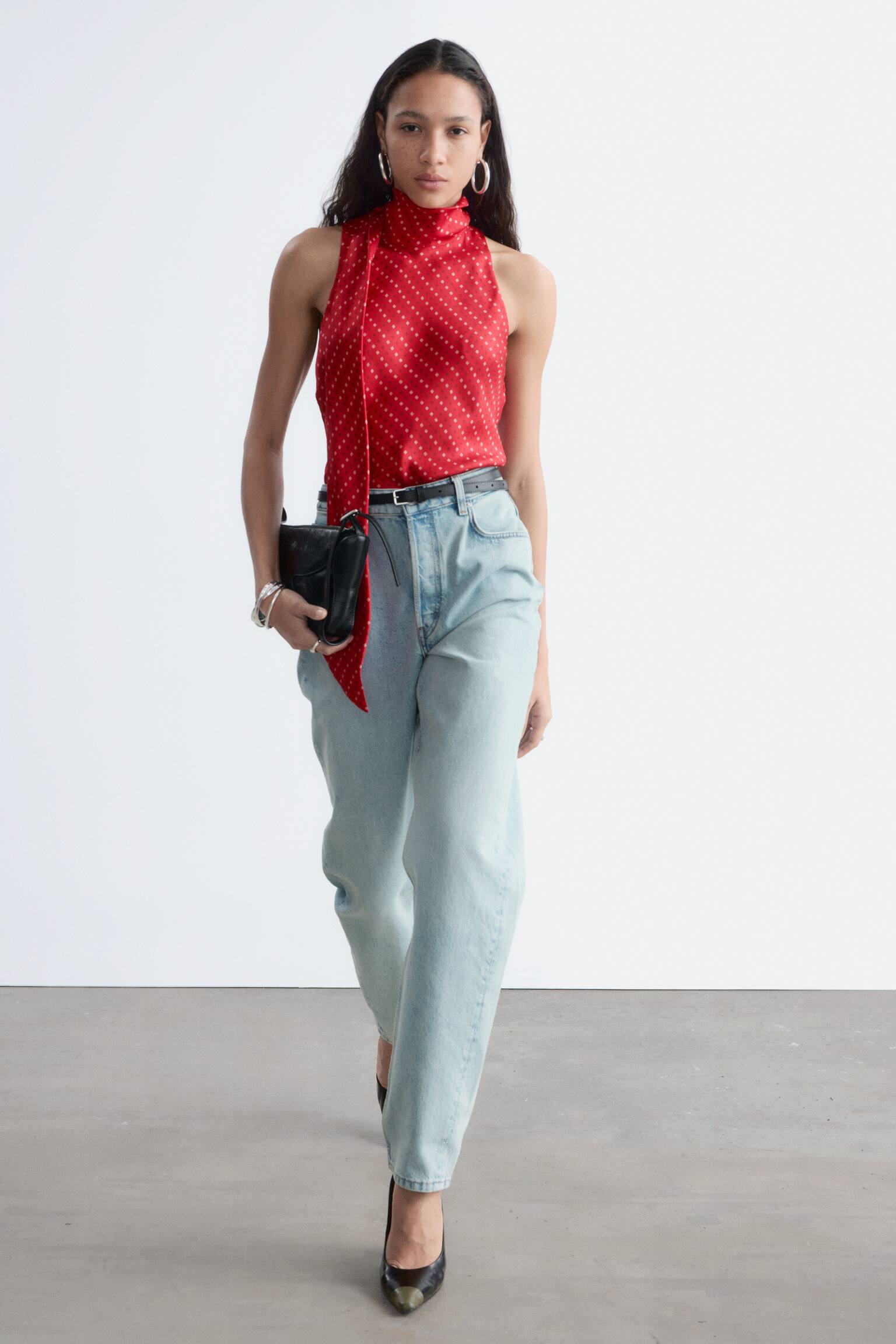 Jeans met rechte pijpen en hoge taille - Lichtblauw/Felrood - 7