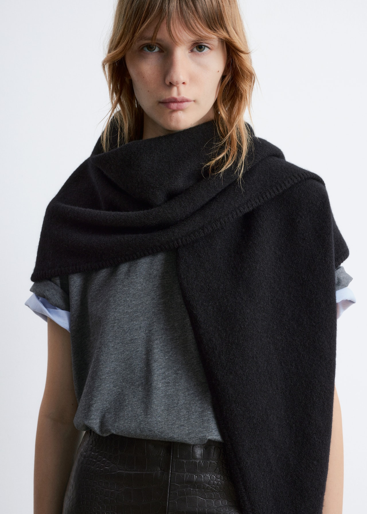 Silk Scarf Black Fleece Scarf Womens Womens Black Essential Jersey