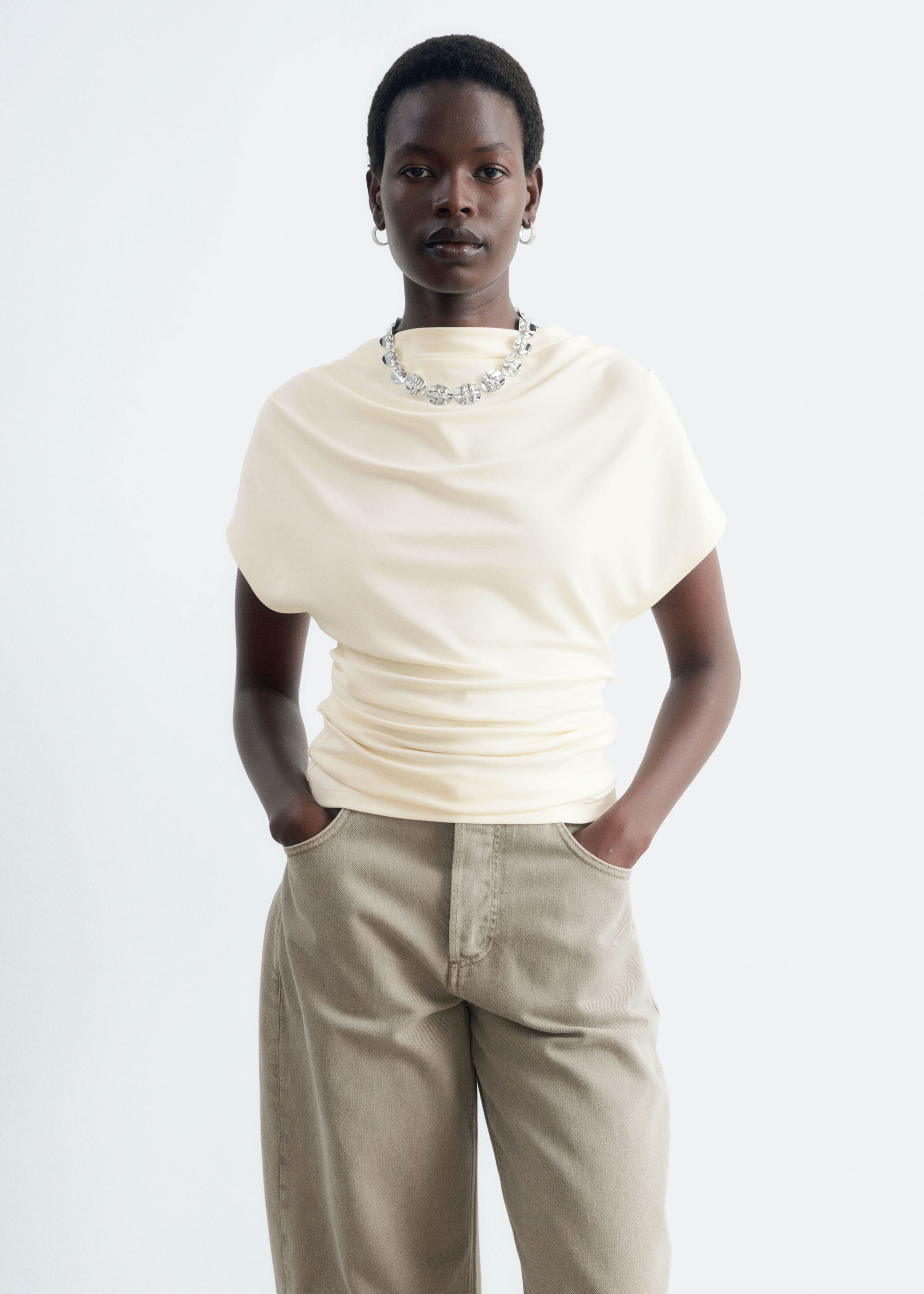 Draped Cowl-Neck Top - Black - Lookbook