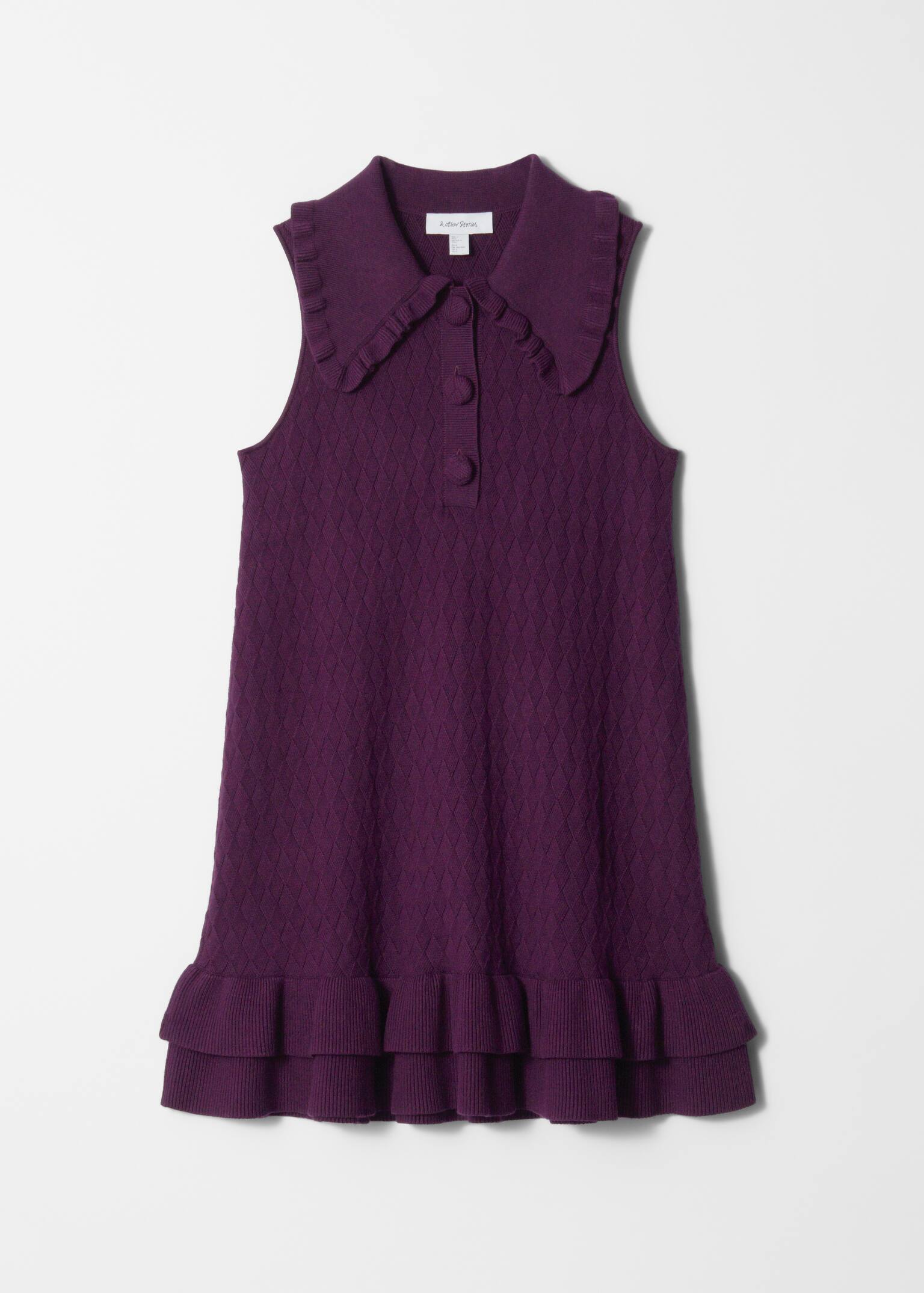 Knitted Frill Mini Dress - Dark Purple
