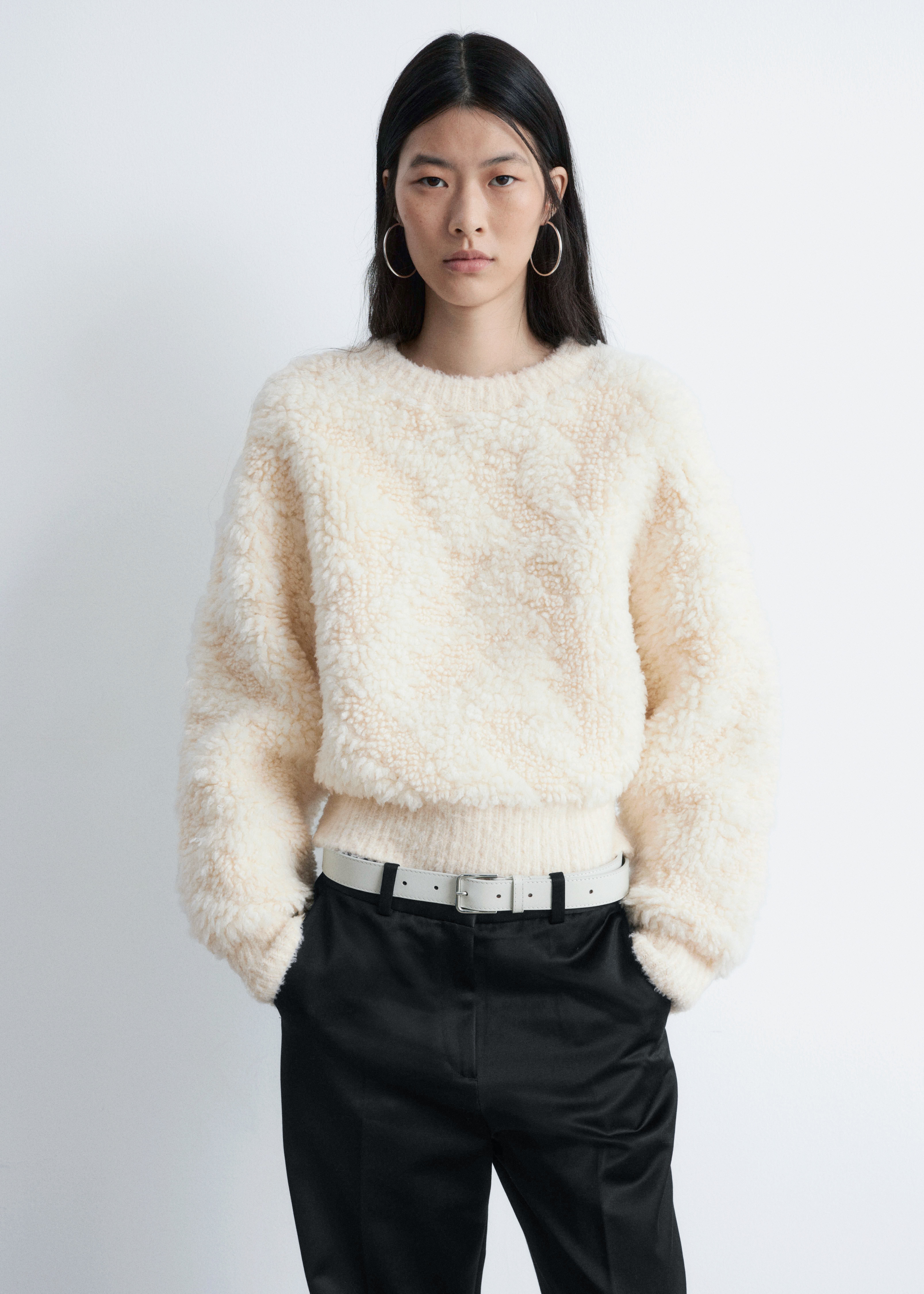 Vamset striktrøje - Flødefarvet