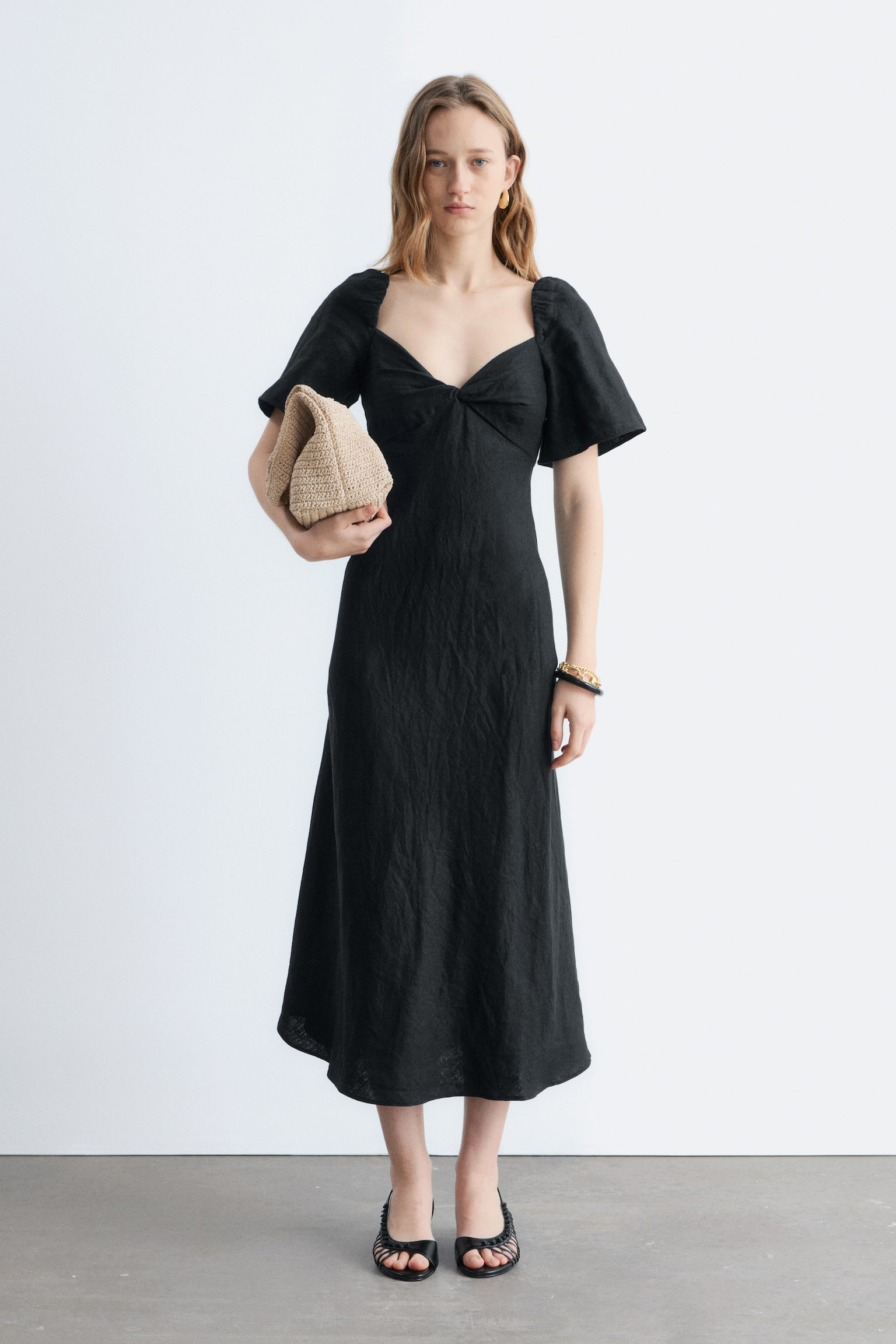 Linen Midi Dress - Nero - 6