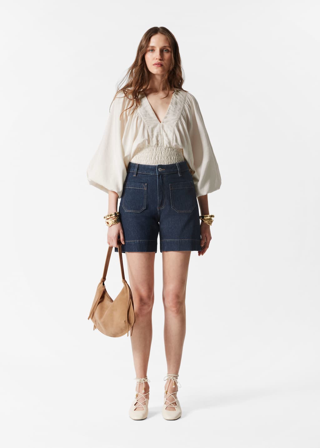 Image of High-Waist Denim Shorts