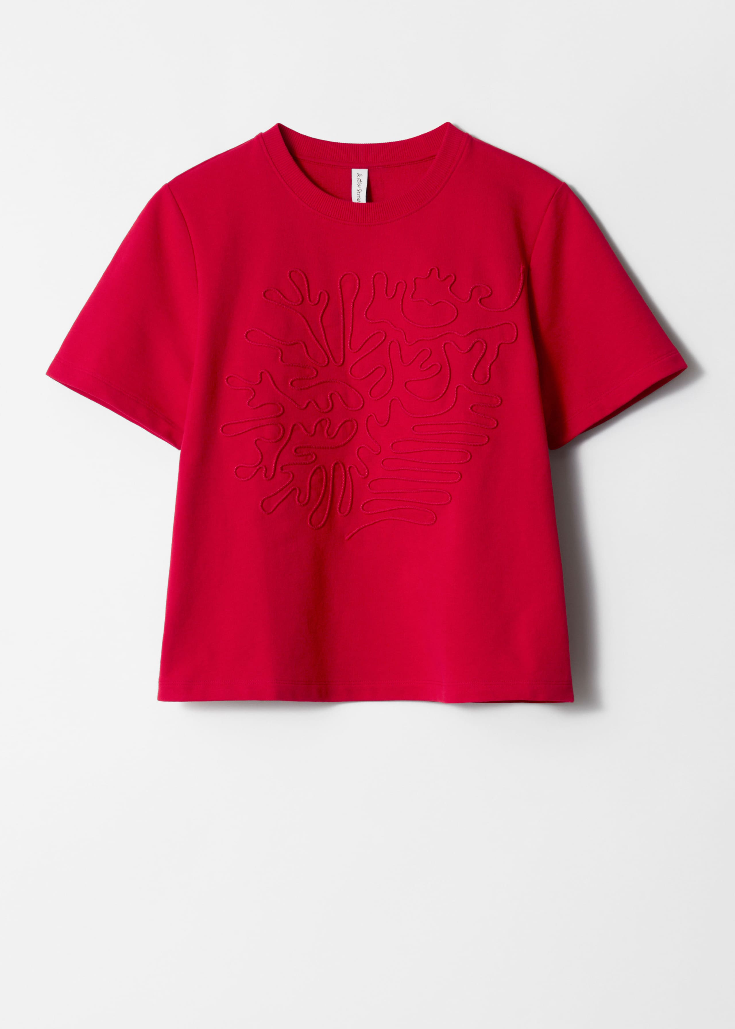 T-Shirt mit Blumenapplikation - Abstraktes blaues Muster - Stillleben