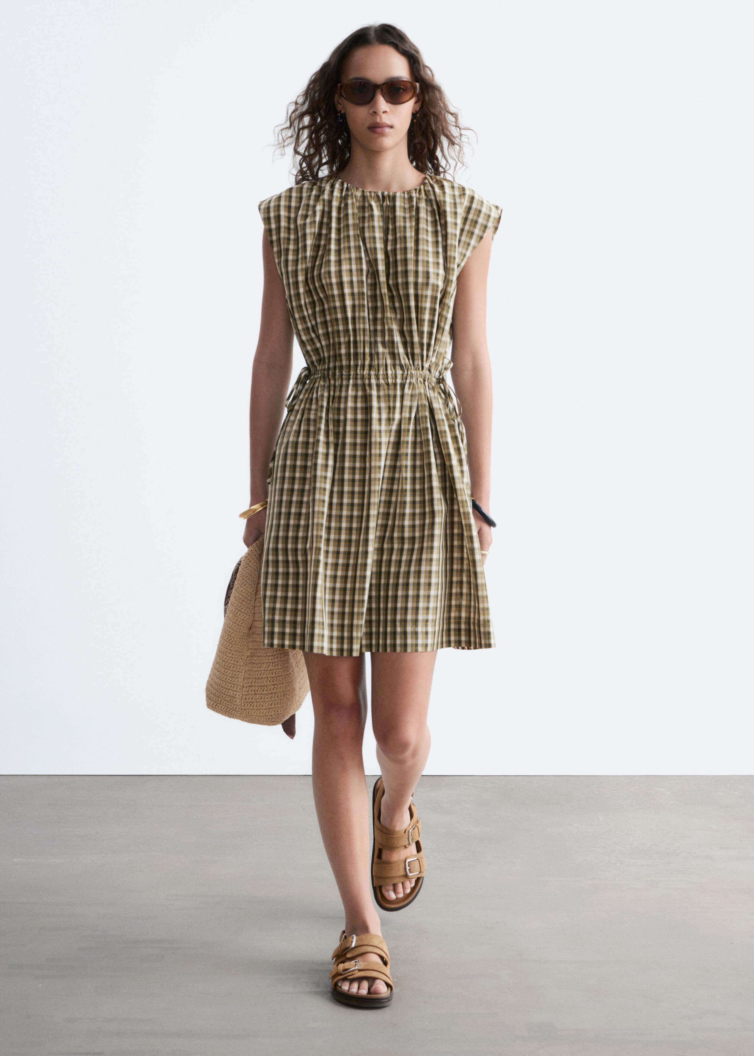 Drawstring Waist Sleeveless Dress - Hot Pink - Lookbook