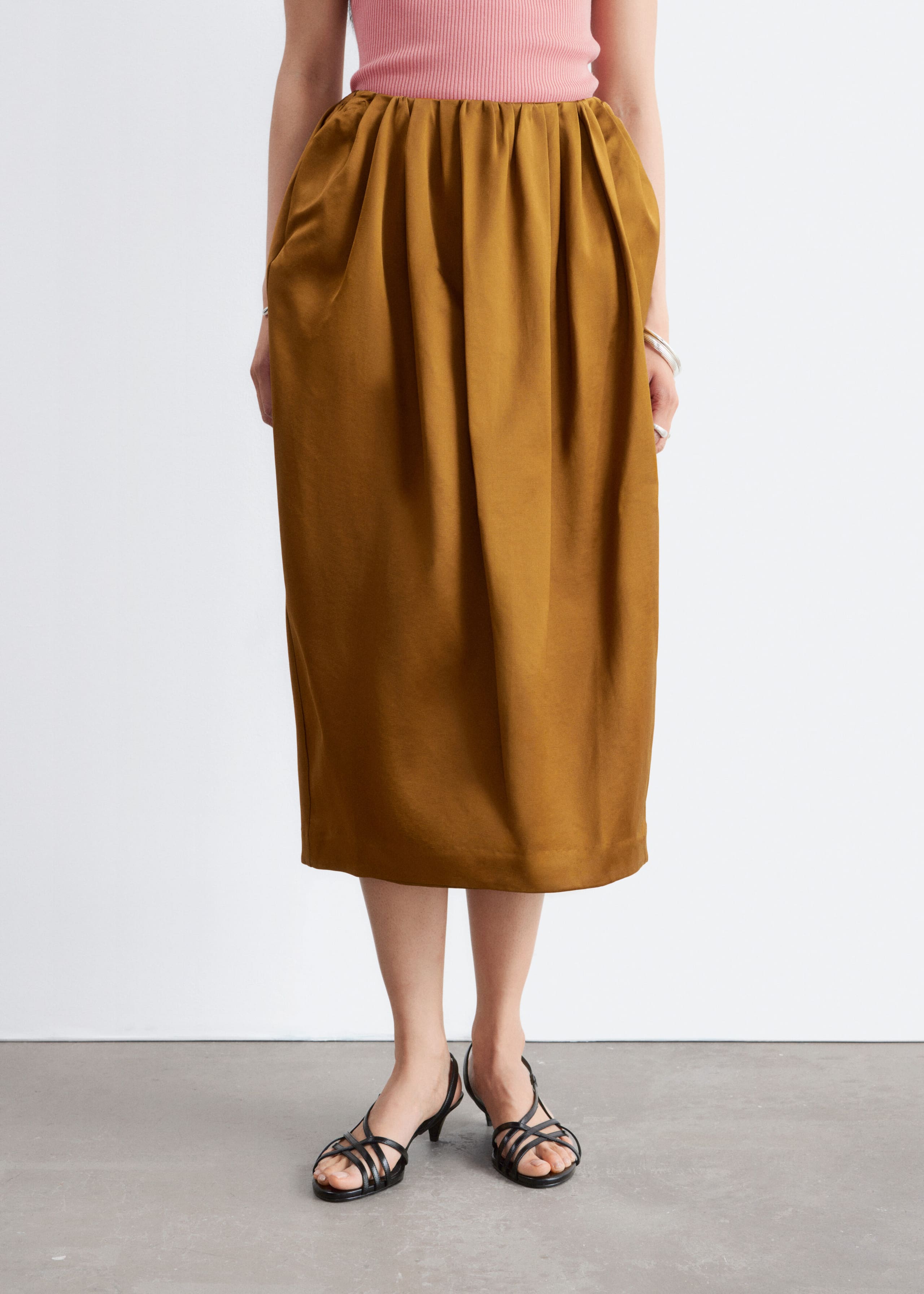 Image of Sculpted Satin Midi Skirt