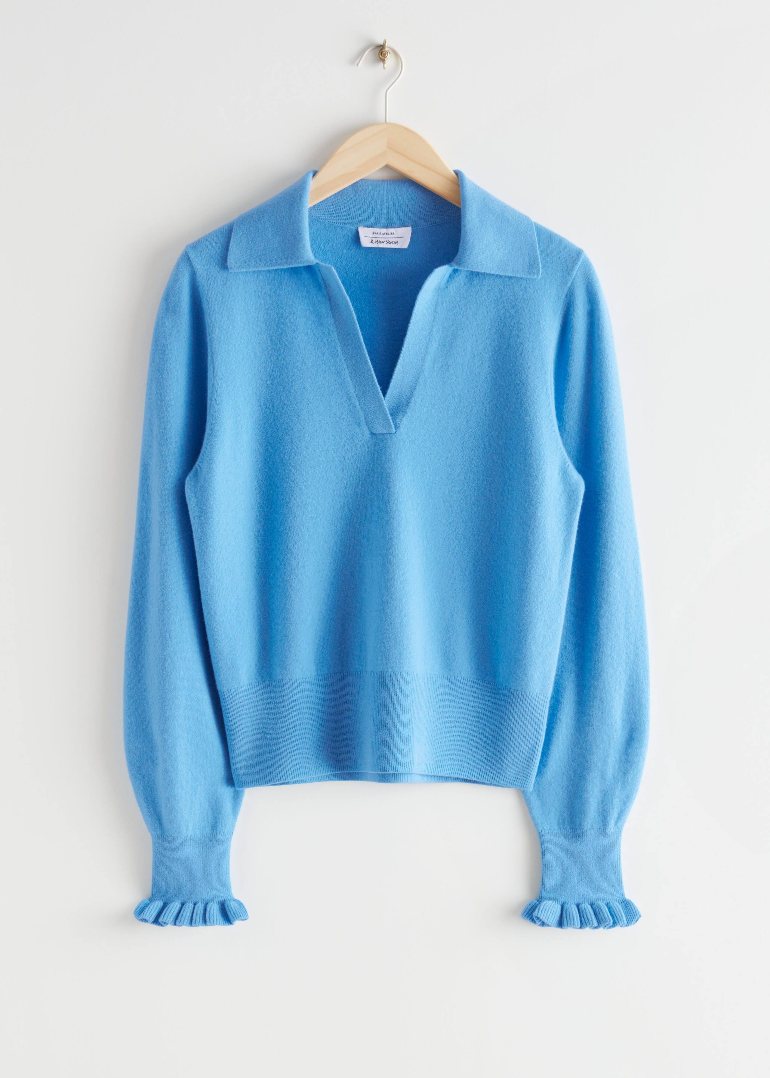 Collared Wool Knit Sweater - Blue - Bodegón