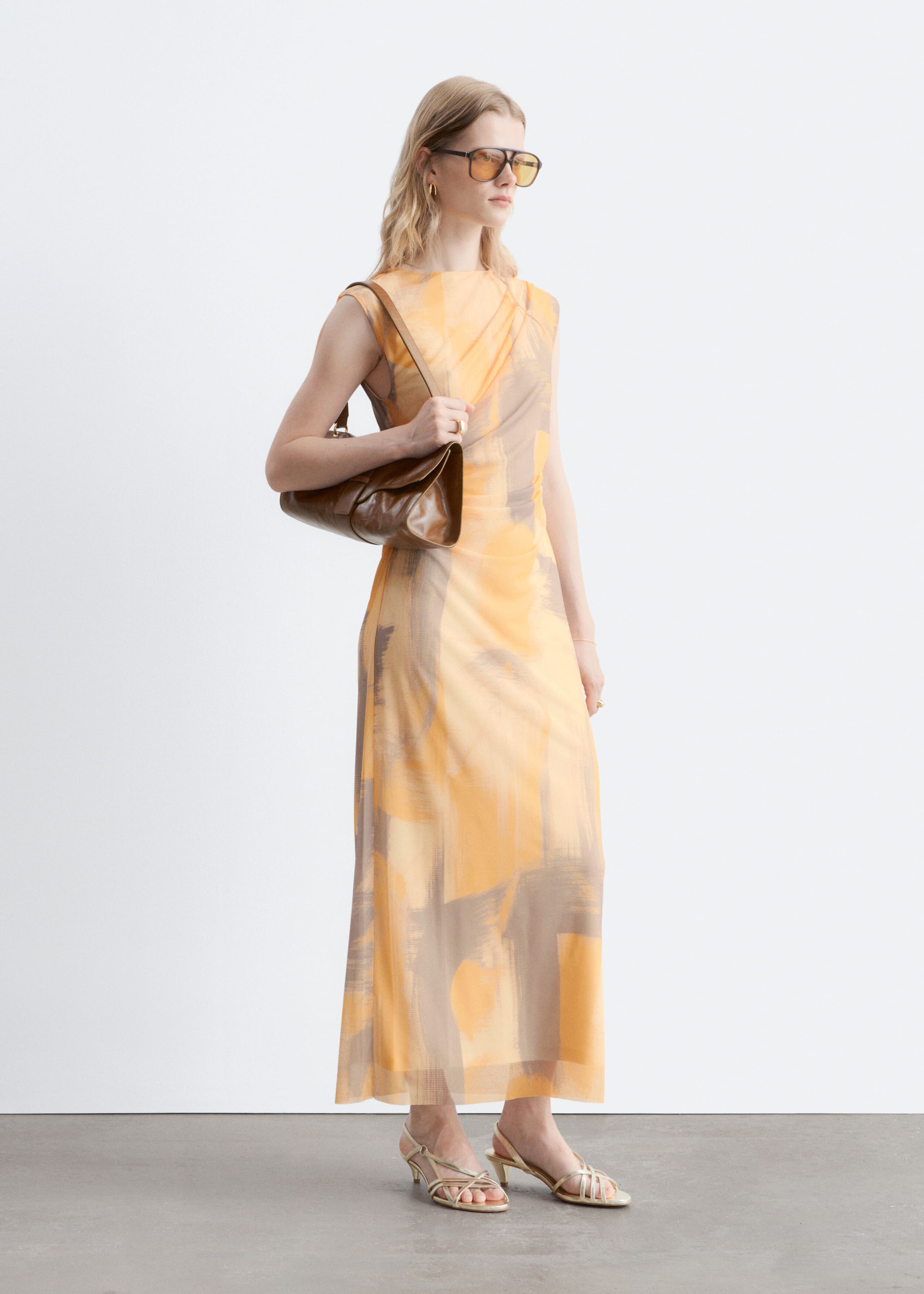 Robe drapée sans manches - Jaune/Imprimé - Lookbook
