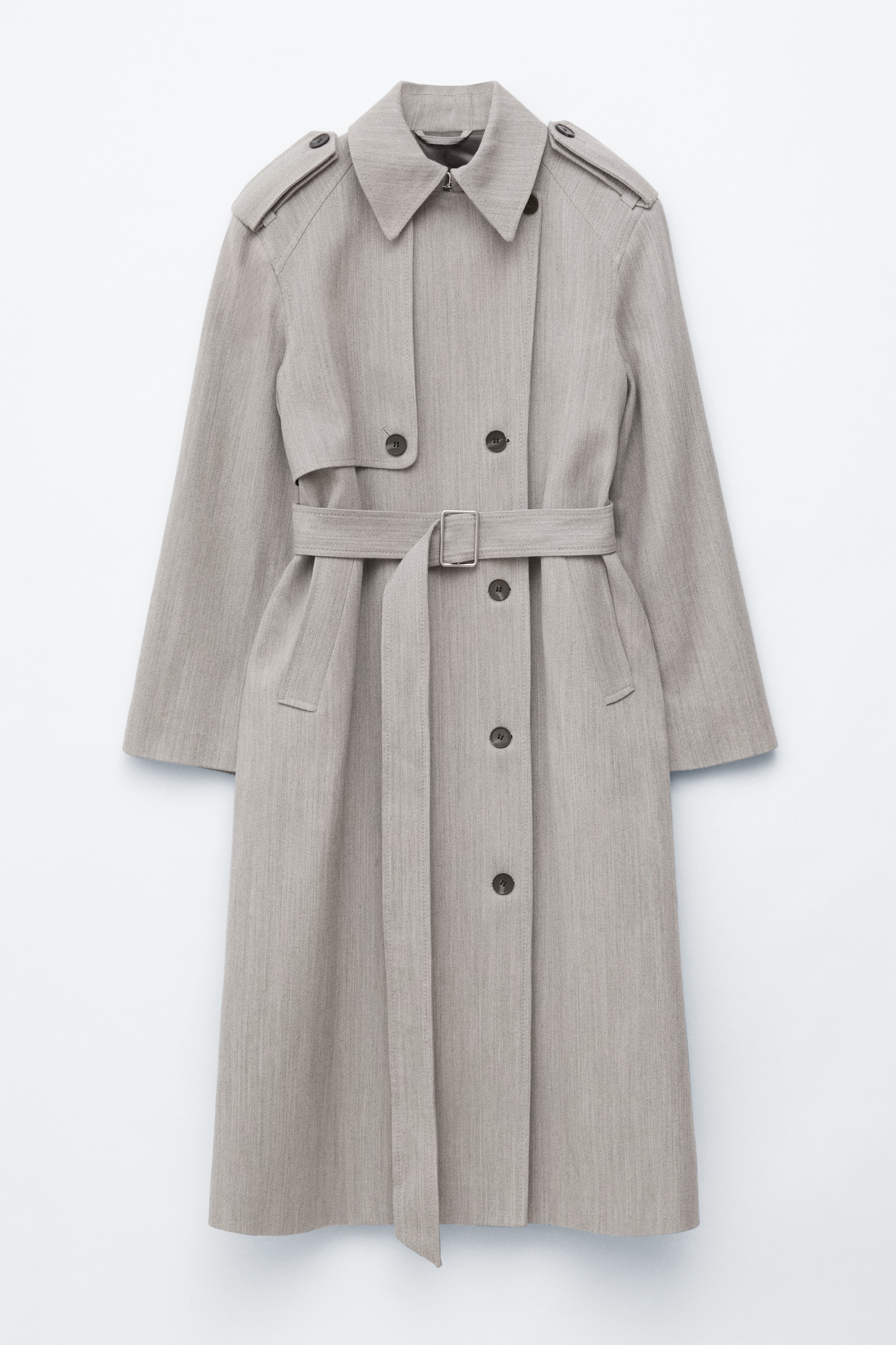 Trench in lana con cintura - Grigio - 2