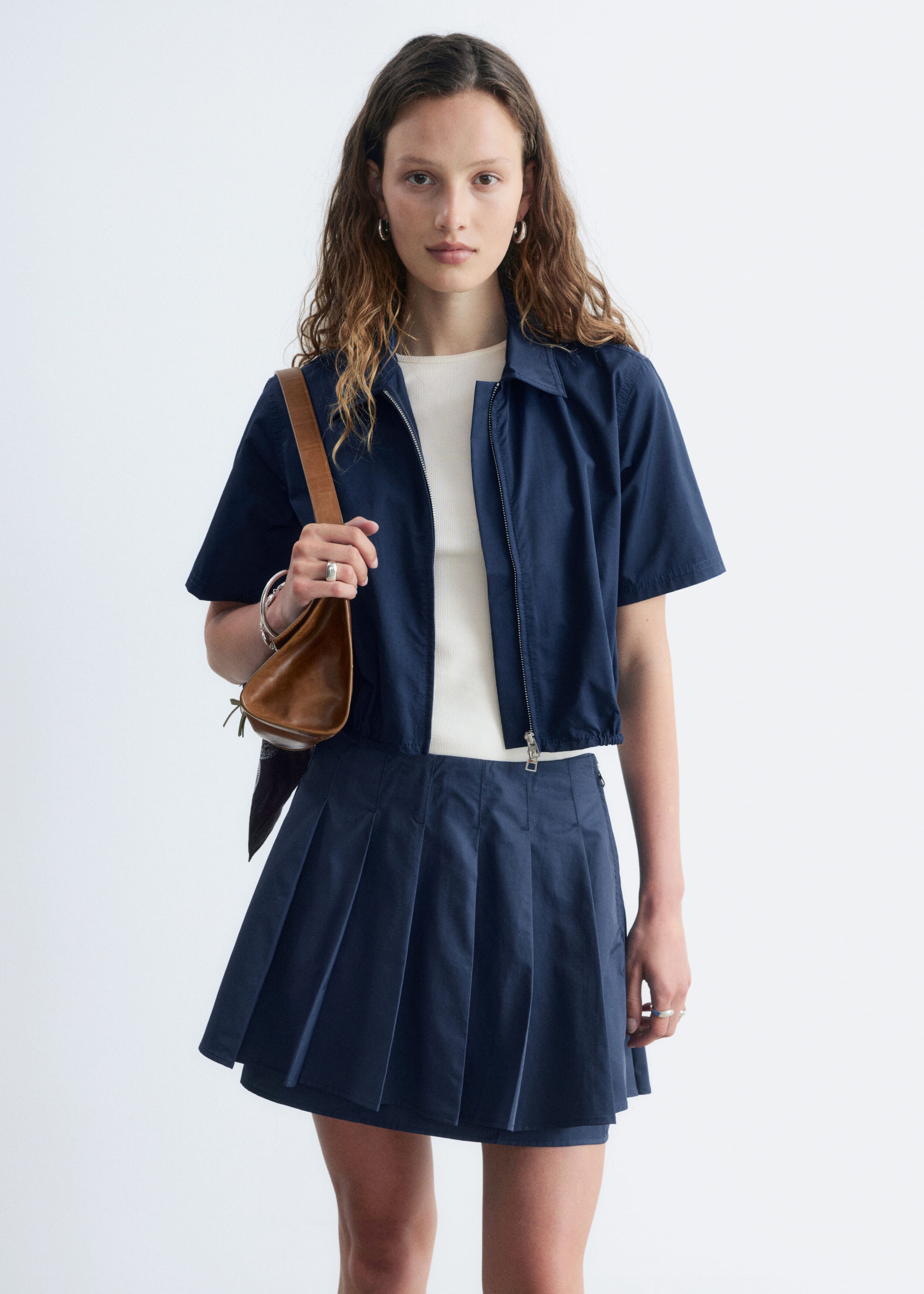Pleated Mini Skirt - Blue - Lookbook