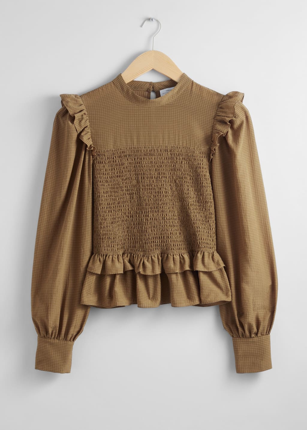 Smocked Frill Blouse - Dark Beige - Still Life