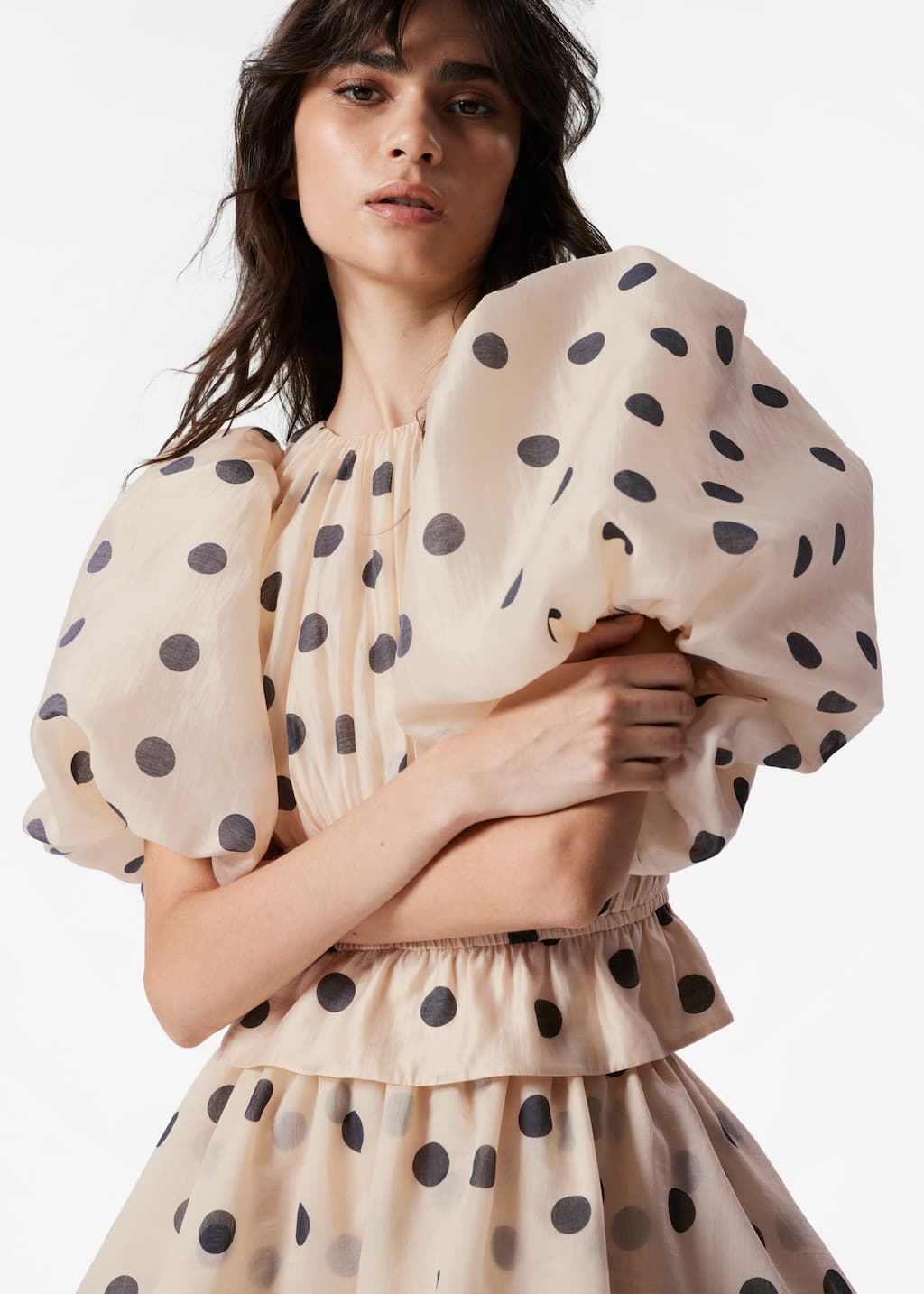 Ruched Balloon-Sleeve Blouse - Yellow - Lookbook