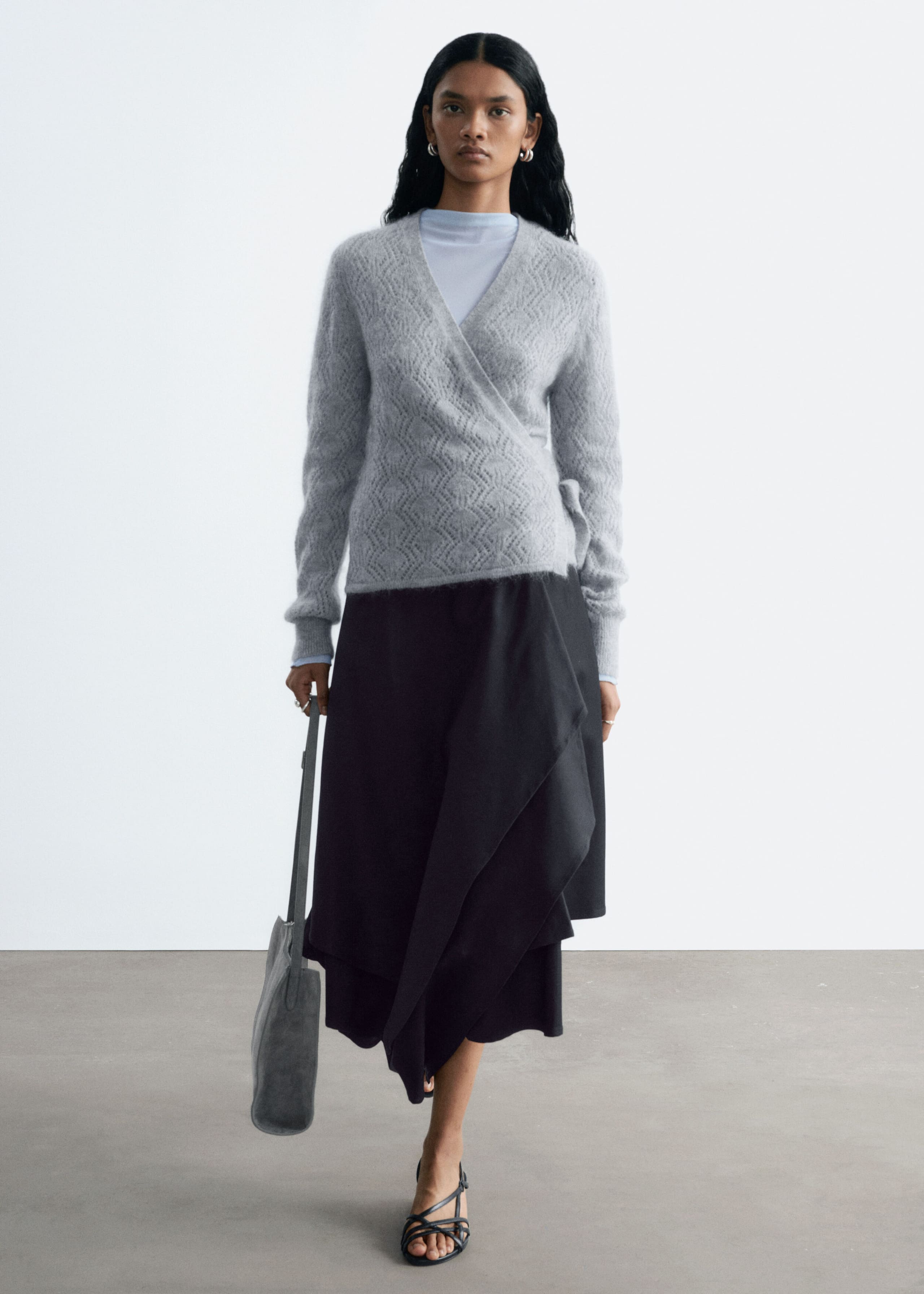 Mohair-Blend Pointelle Cardigan – Grå – lookbook