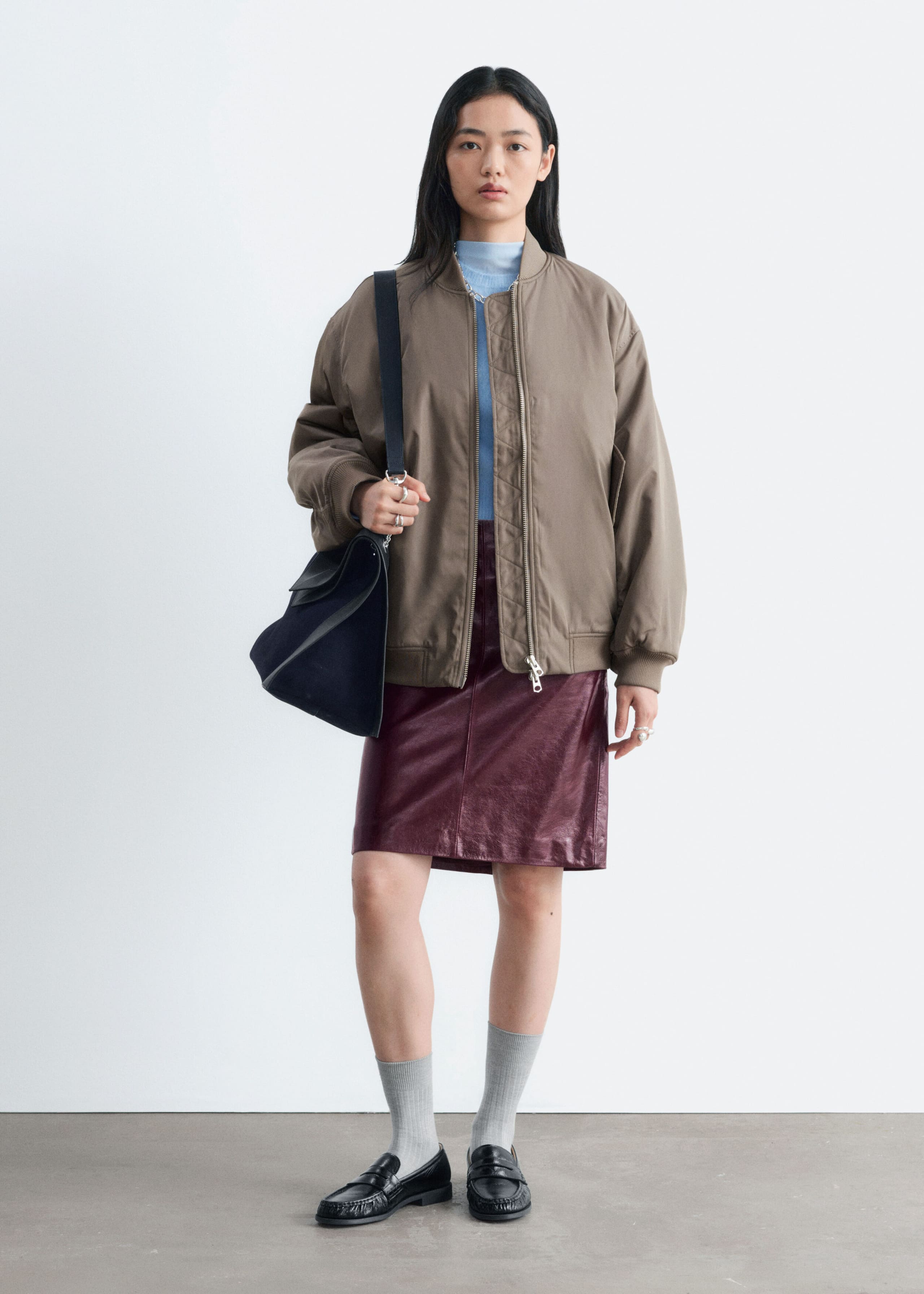 Long Bomber Jacket - Khaki Green - Still Life