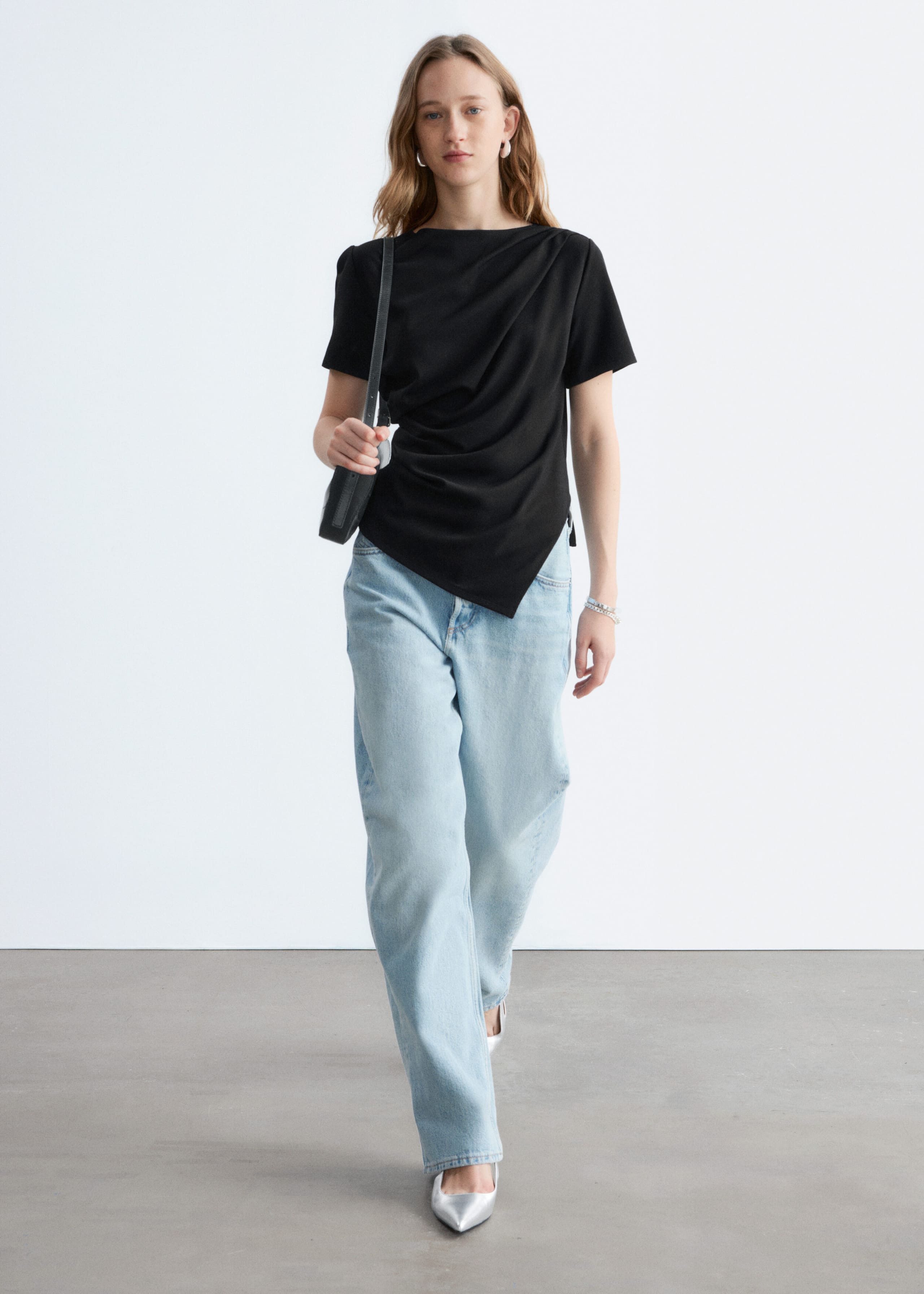 Image of Draped Asymmetric T-shirt