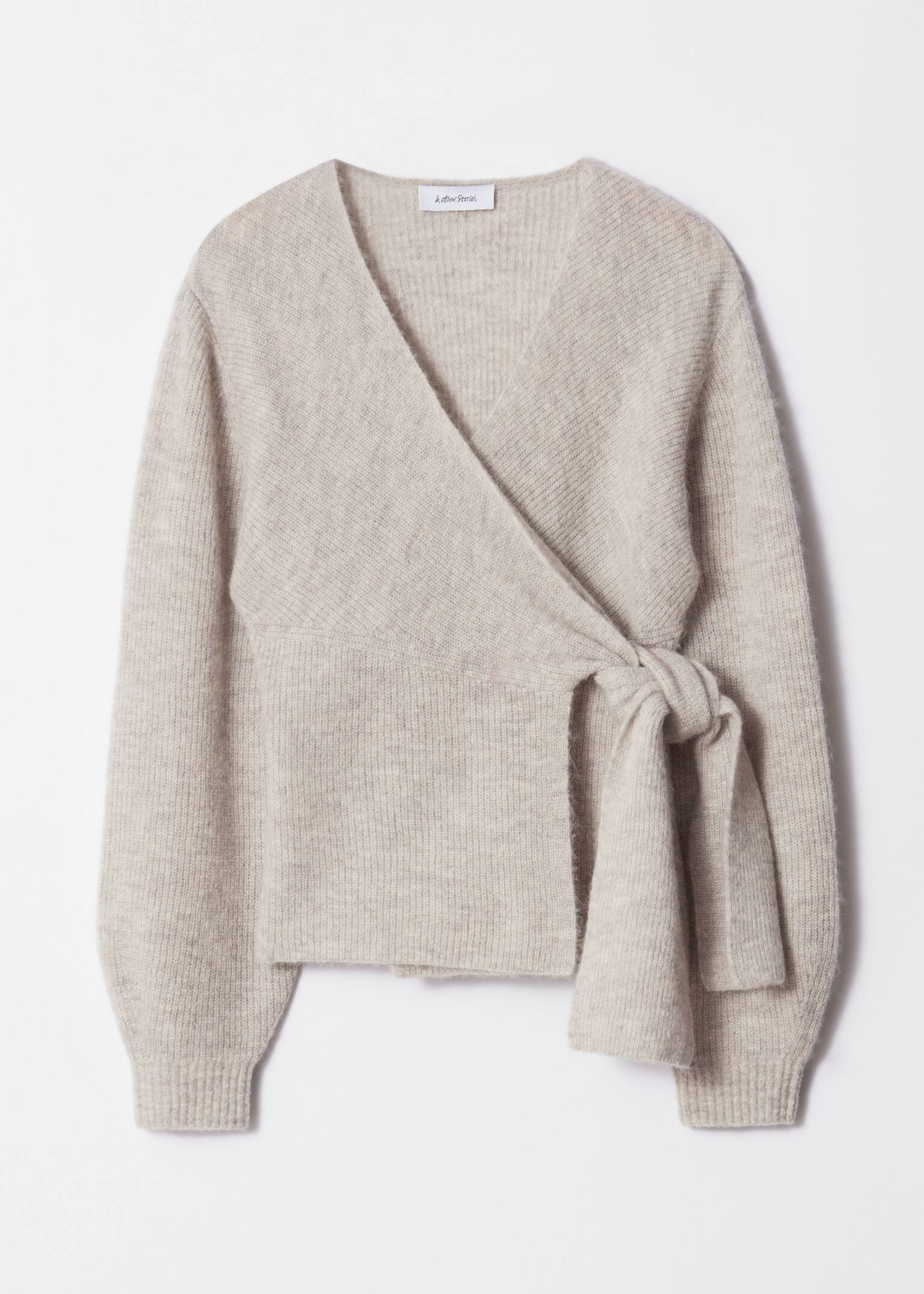 Alpaca-Blend Knitted Wrap Cardigan - Light grey