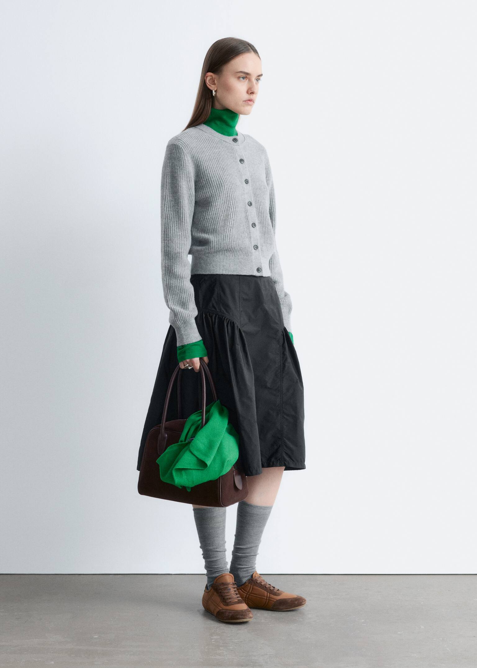 קרדיגן סריג ריב - אפור מלנג'/ירוק/כחול - 1