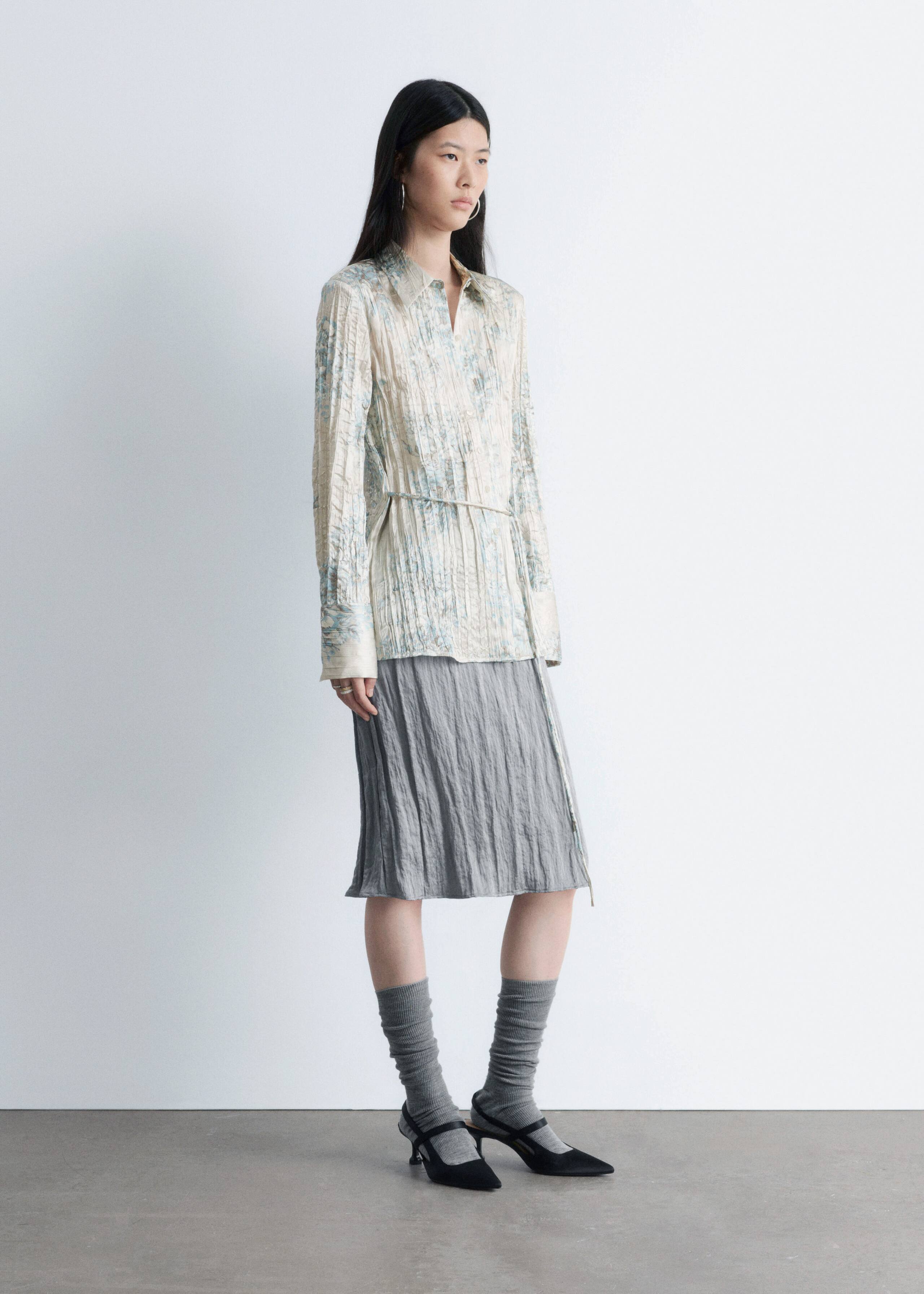 Image of Tie-Belt Crêpe Shirt