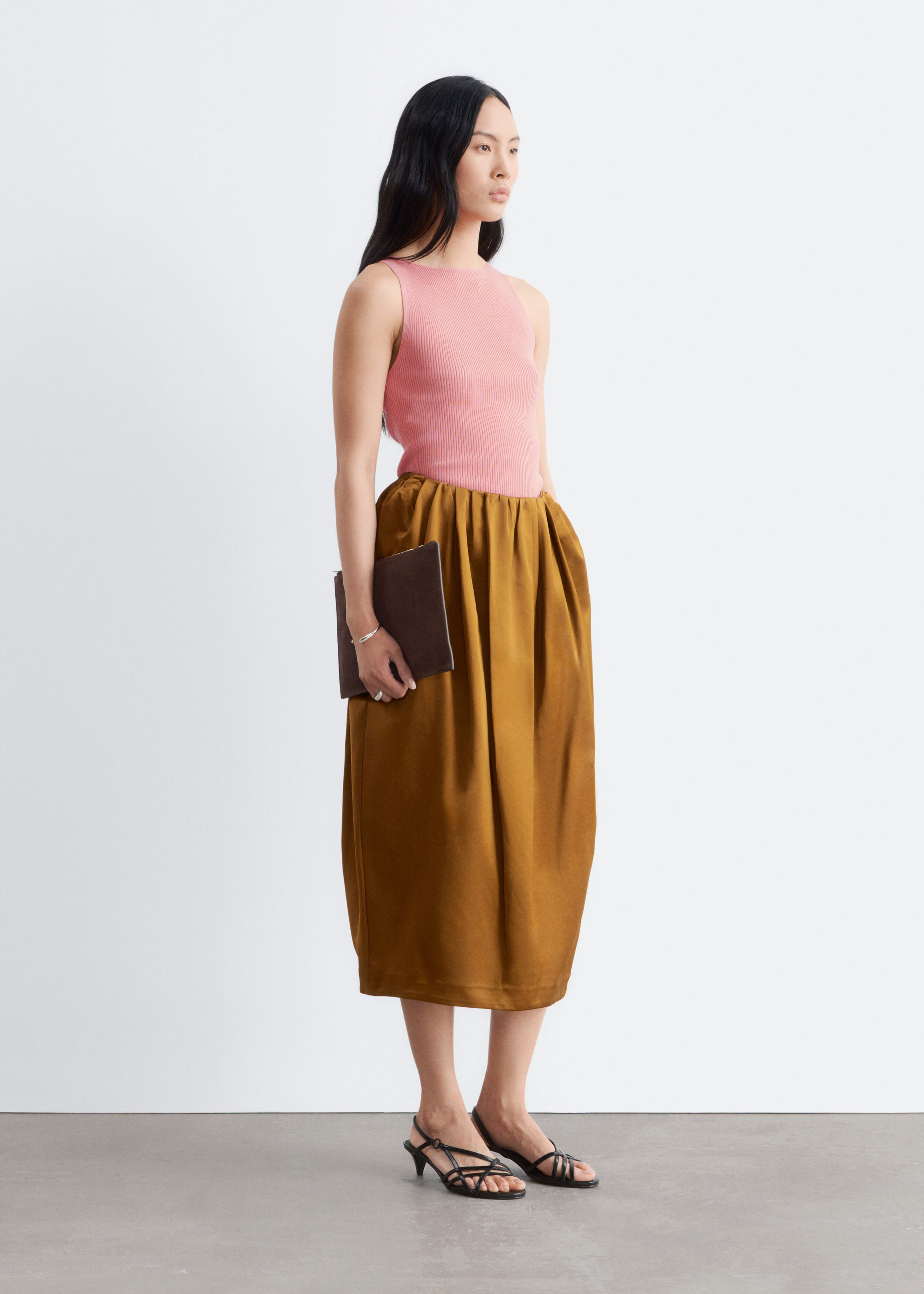 Image of Sculpted Satin Midi Skirt