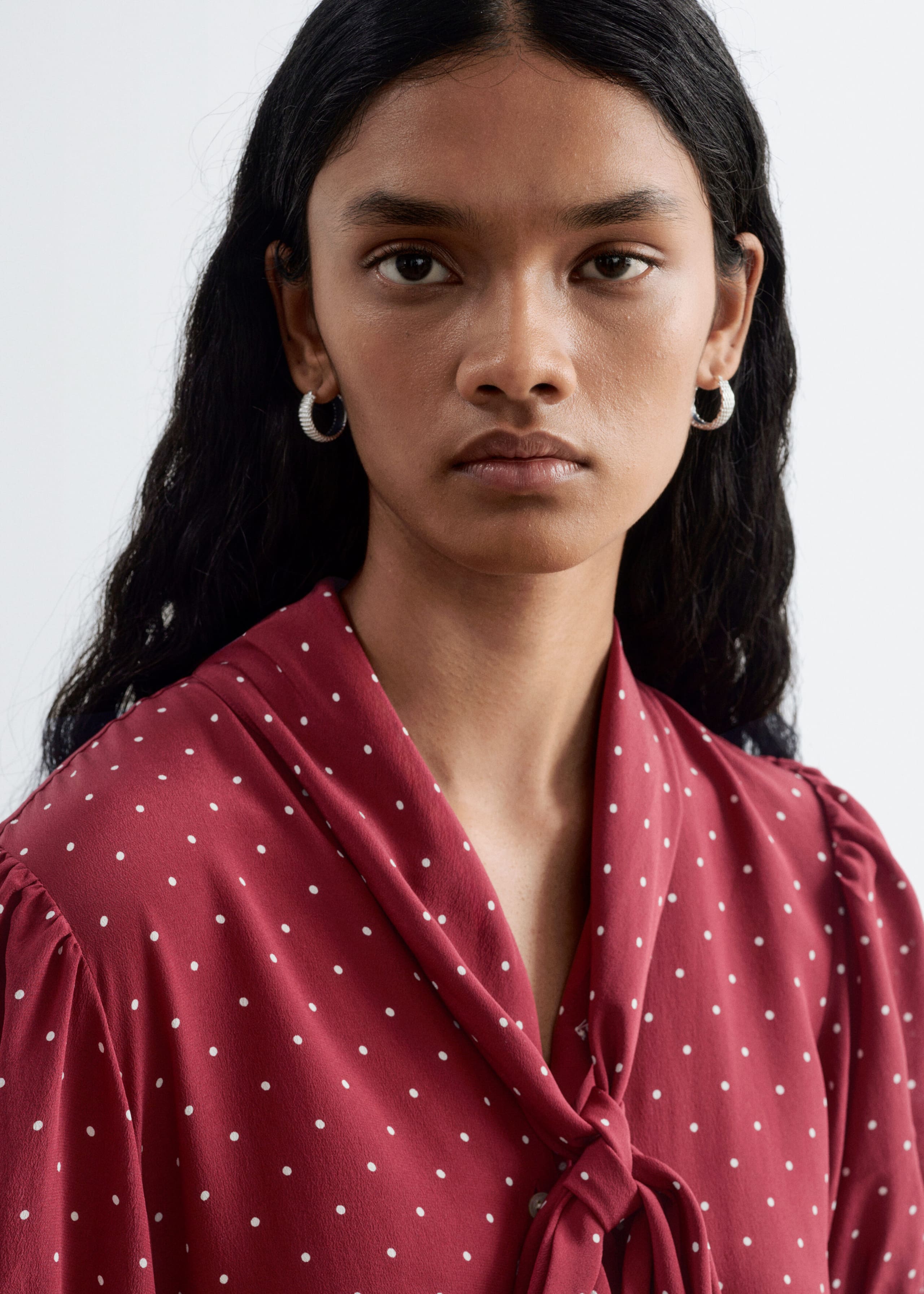 Printed Tie-Neck Silk Blouse - Bright Blue/Pattern - Lookbook