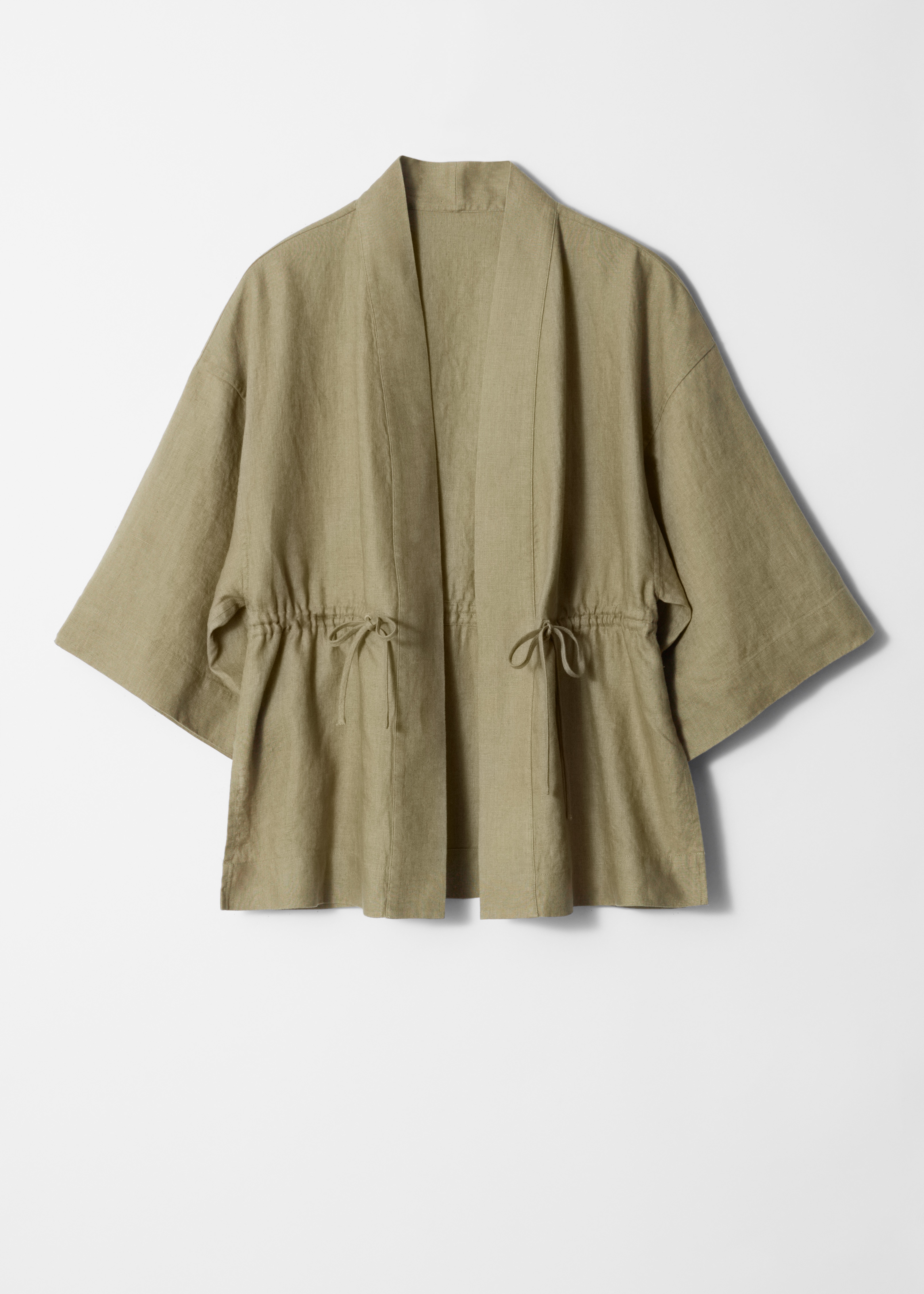 Blazer in lino con coulisse - Verde kaki