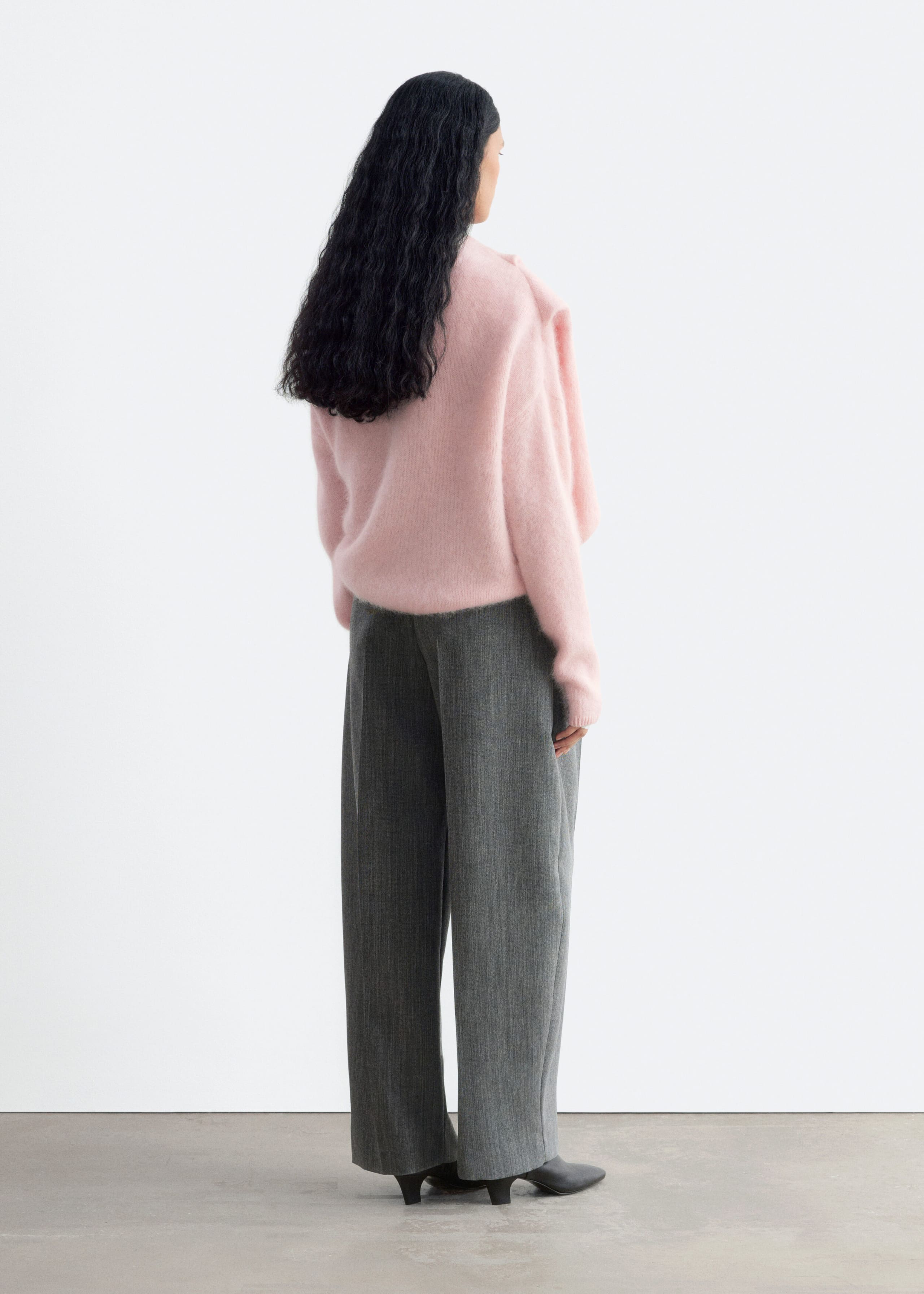 Draped-Neck Merino Wool Jumper - Pink - Lookbook