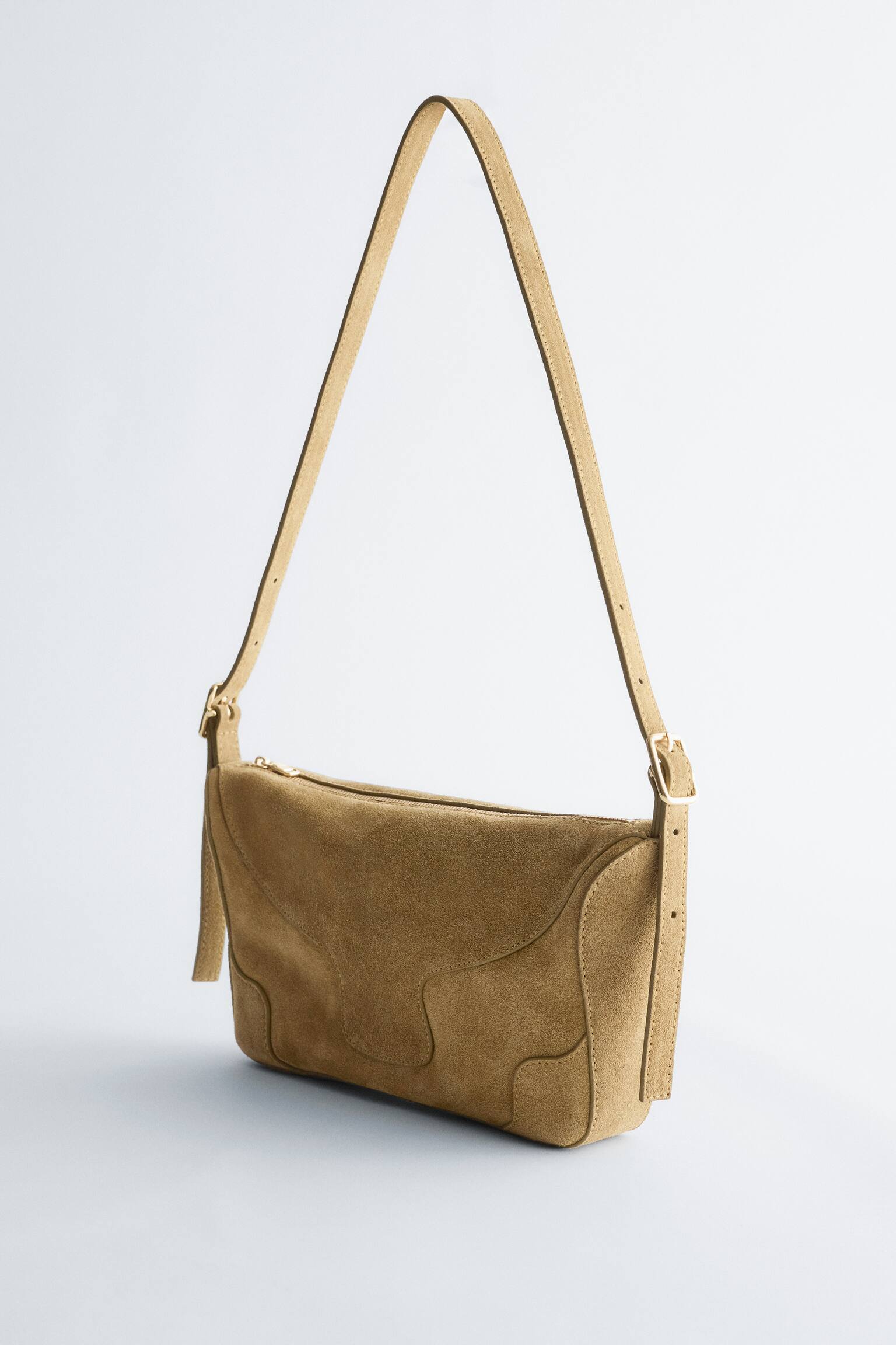 Rektangulær crossbody-taske i læder - Kakigrønt ruskind/Sort læder - 5