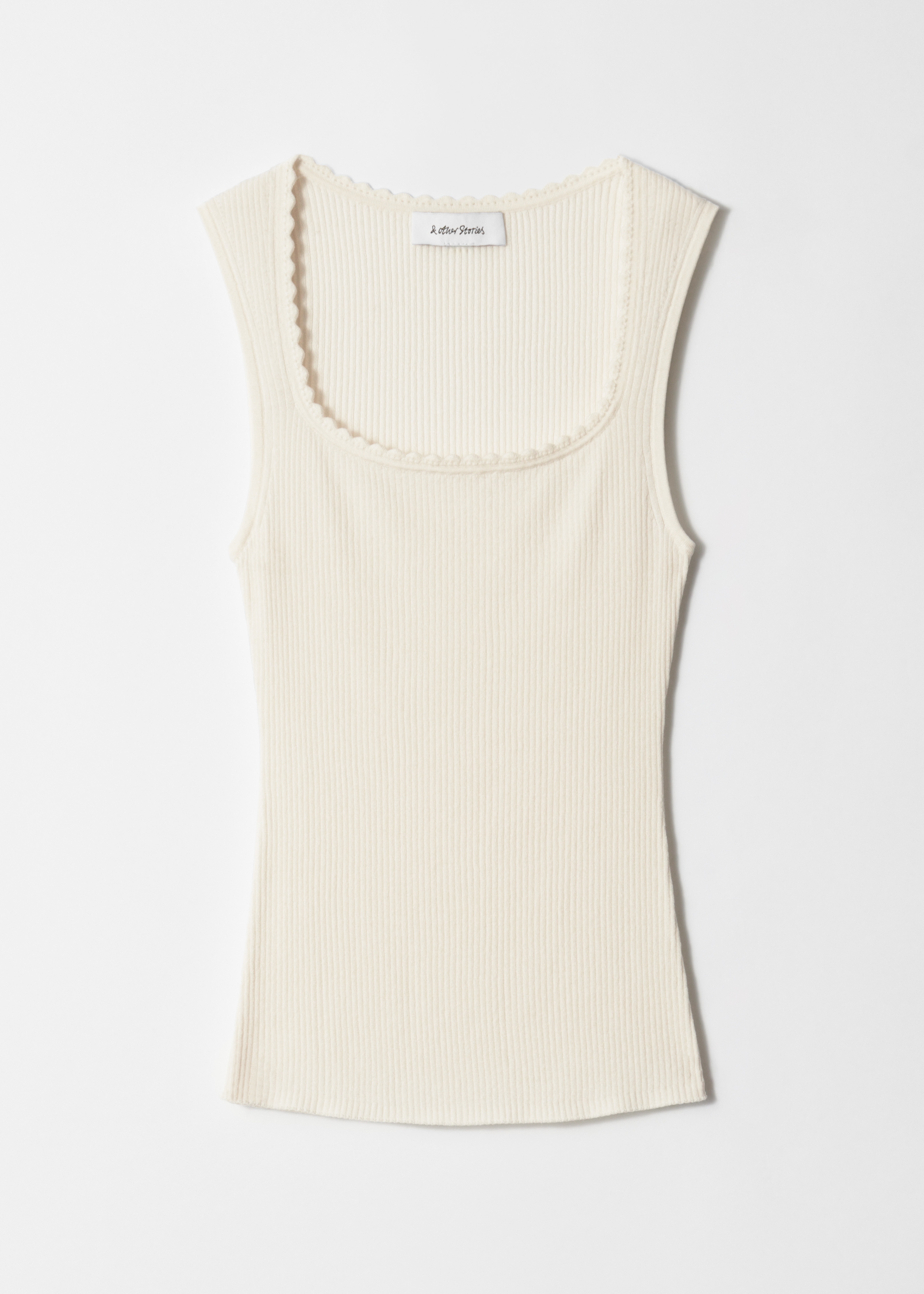 Ribgebreide tanktop - Crème/Donkerrood