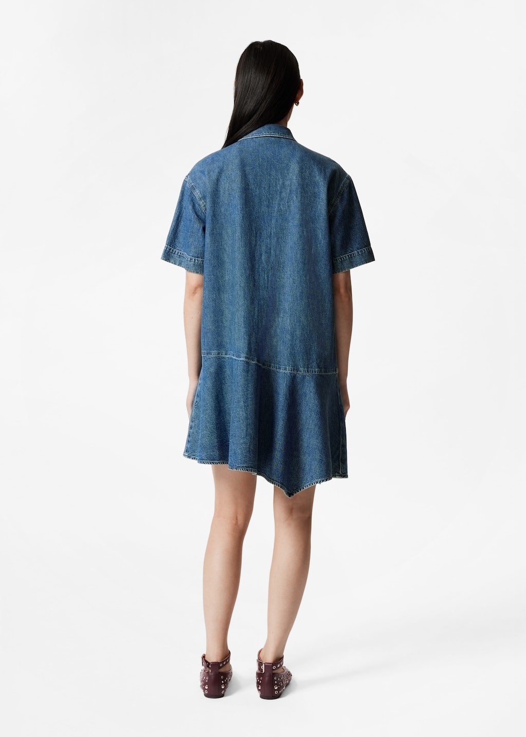 Asymmetrical T-Shirt Denim Dress - Blue - Lookbook