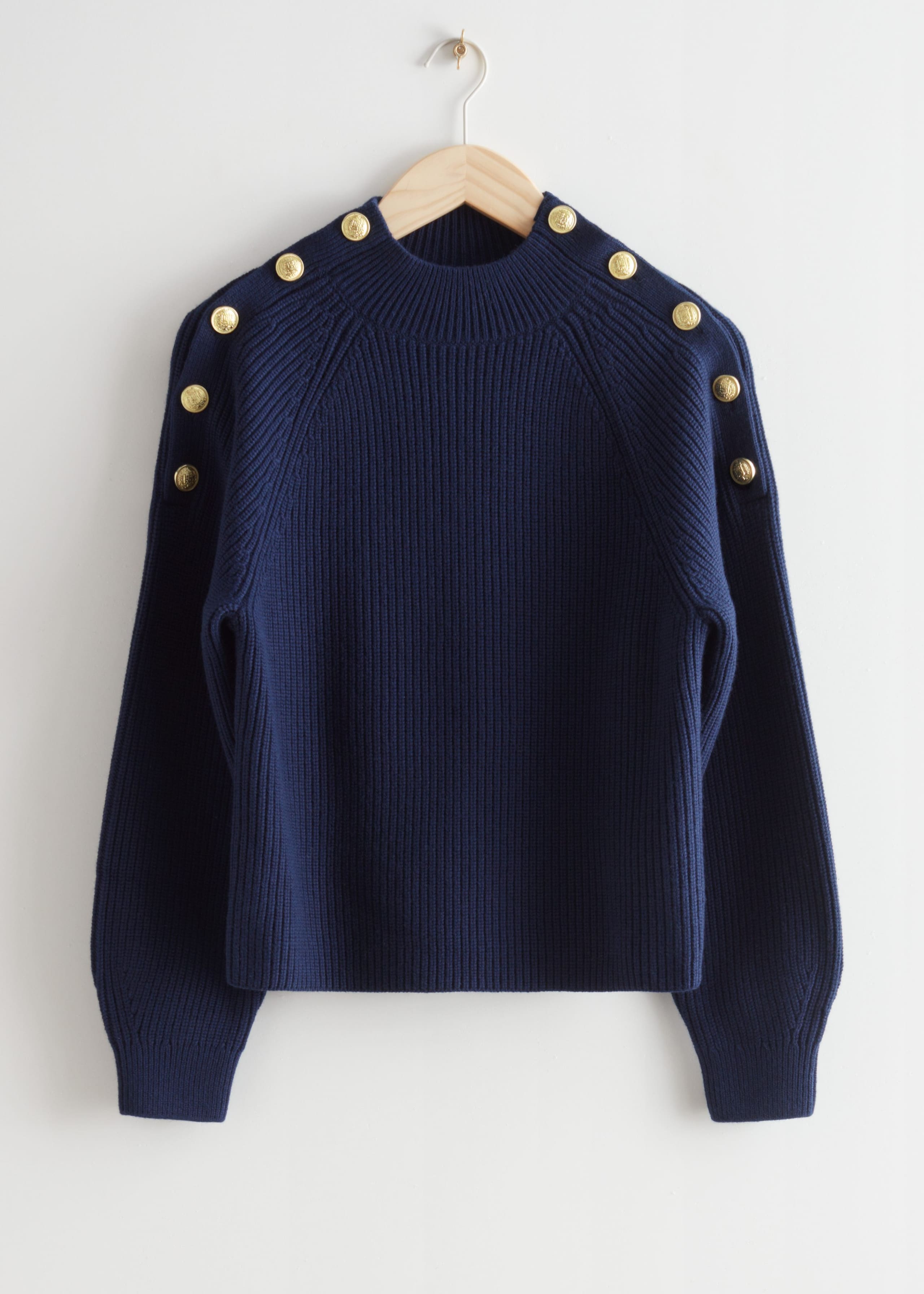 Gold Button Knit Sweater - Navy - Bodegón