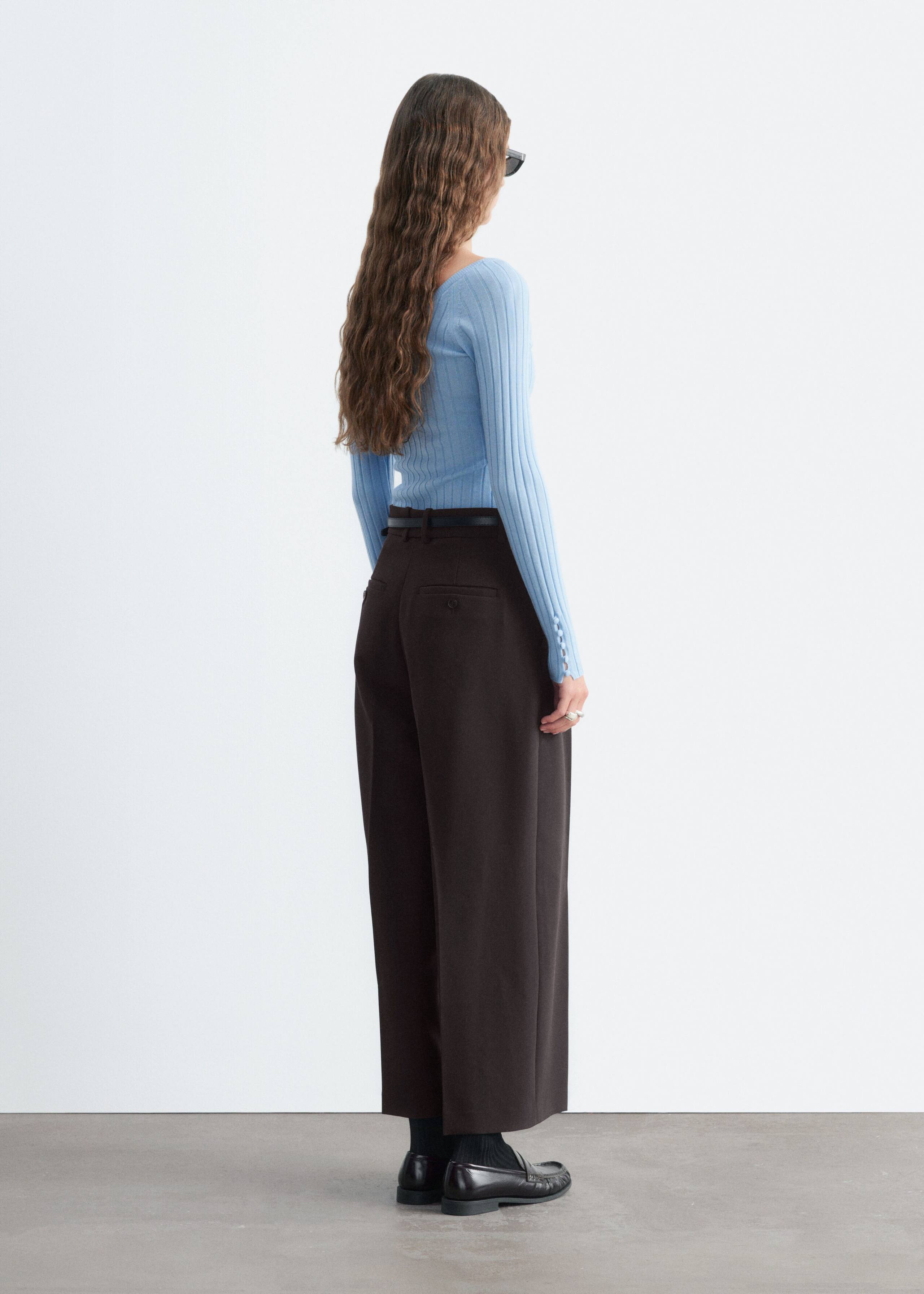 Ribbed Wool V-Neck Top - Light Blue - Lookbook